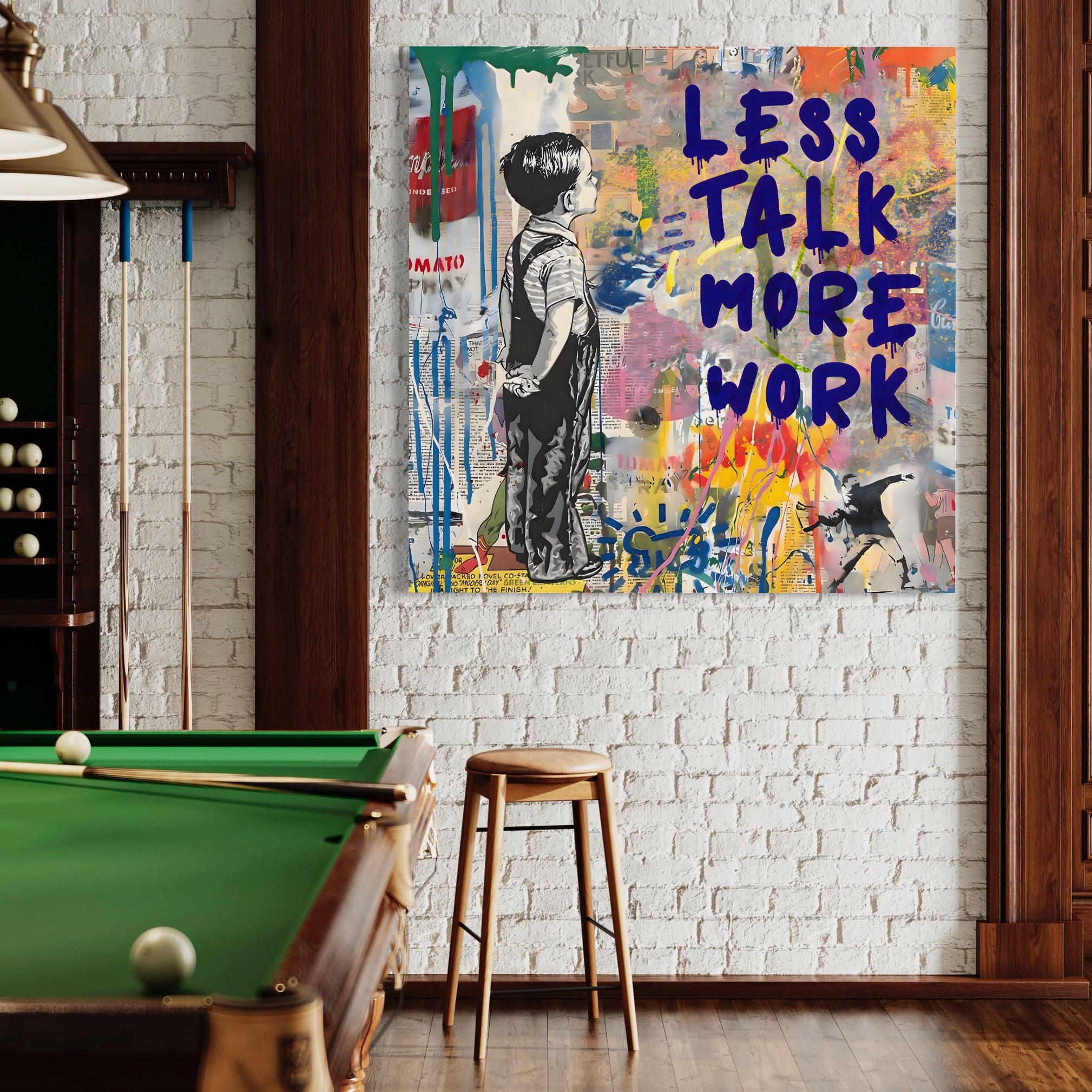 Tablou Canvas Premium LuxCanva® A1200, Less Talk More Work , Decorativ, Birou, Motivational, Copil, Colorat, Living, Culori Vibrante