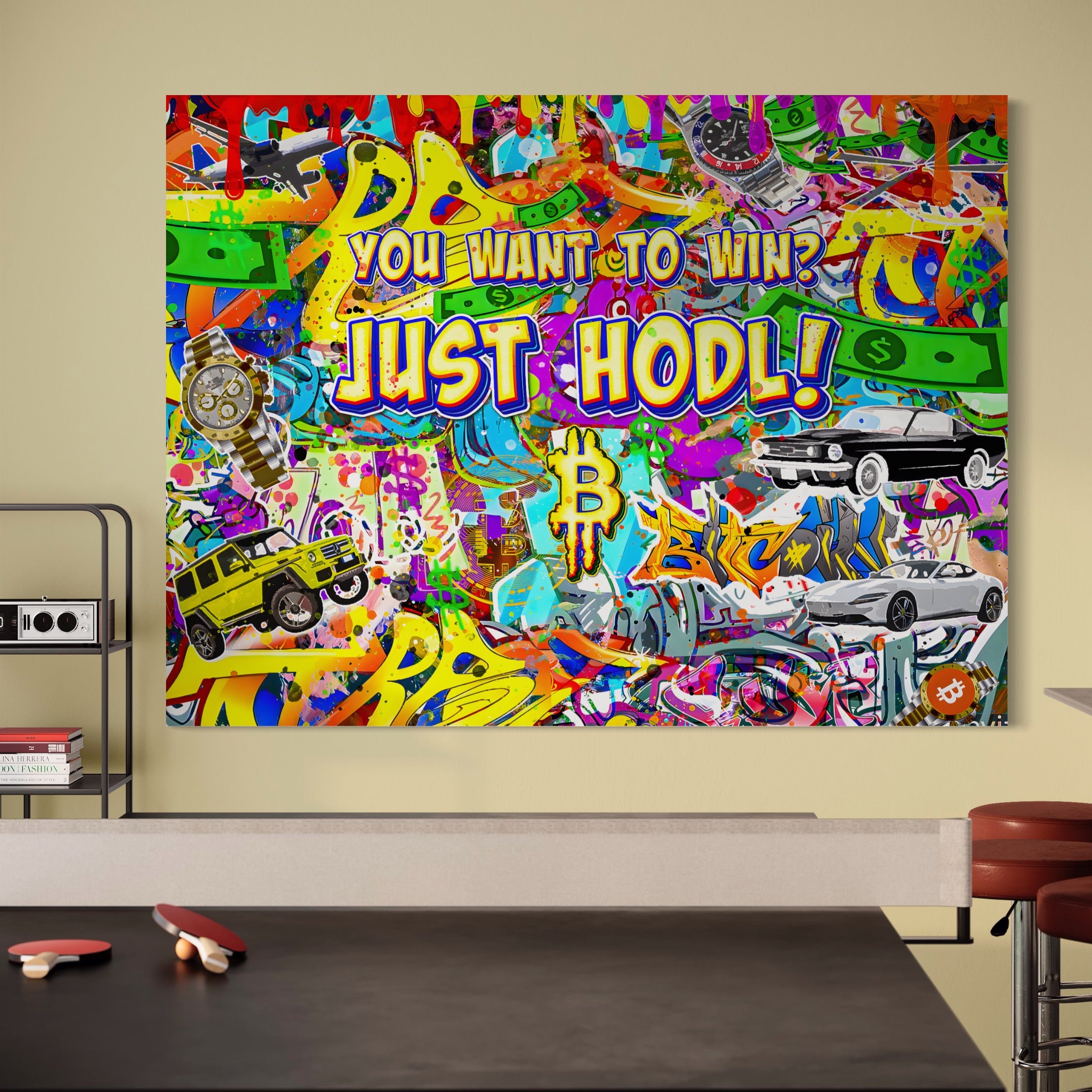 Tablou Canvas Premium LuxCanva® A1196, You Want To Win , Bitcoin, Cash, Animatie, Living, Culori Vibrante