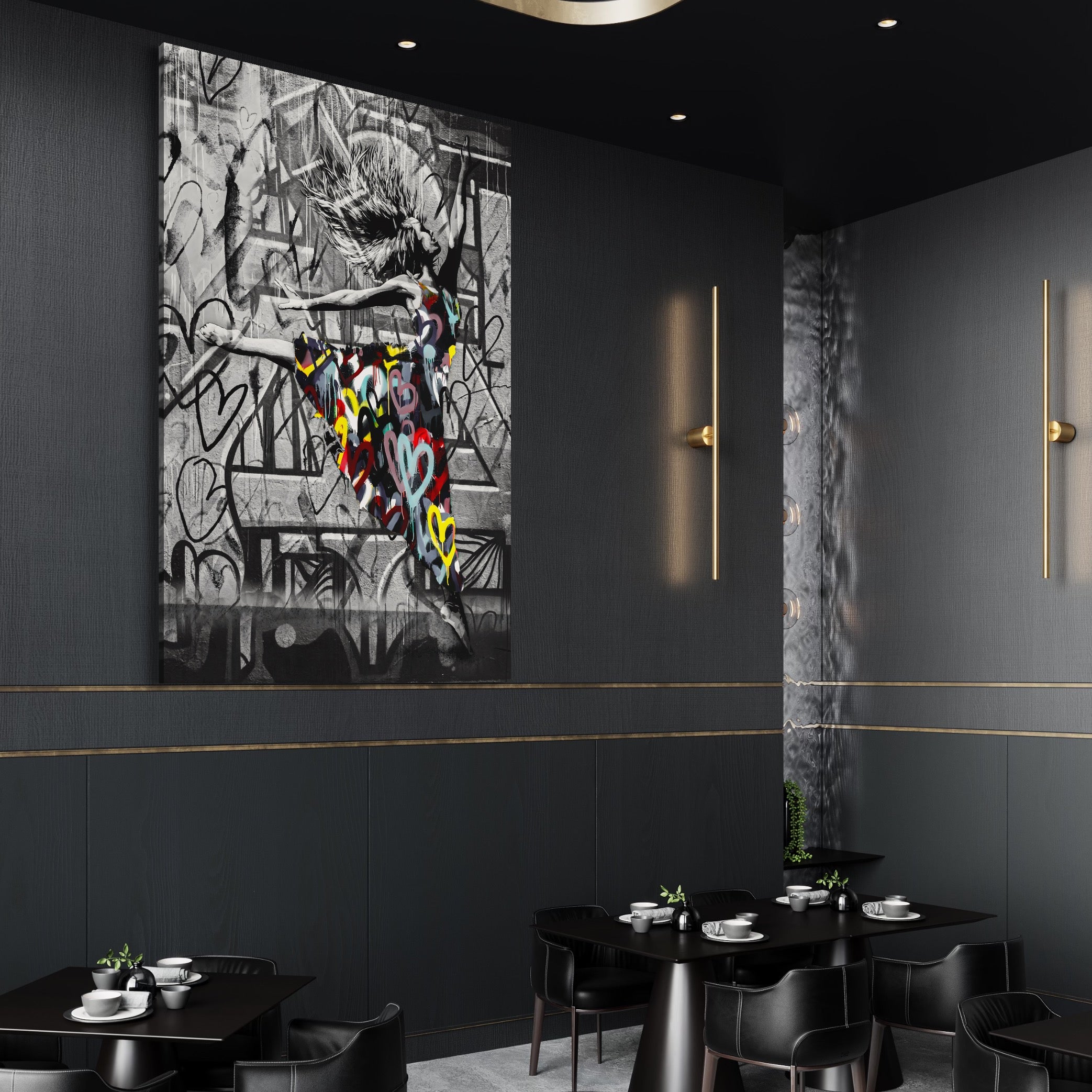 Tablou Canvas Premium LuxCanva® A1193, Beautiful Girl , Dressing, Balerina, Inimi Colorate, Dansatoare, Living, Culori Vibrante