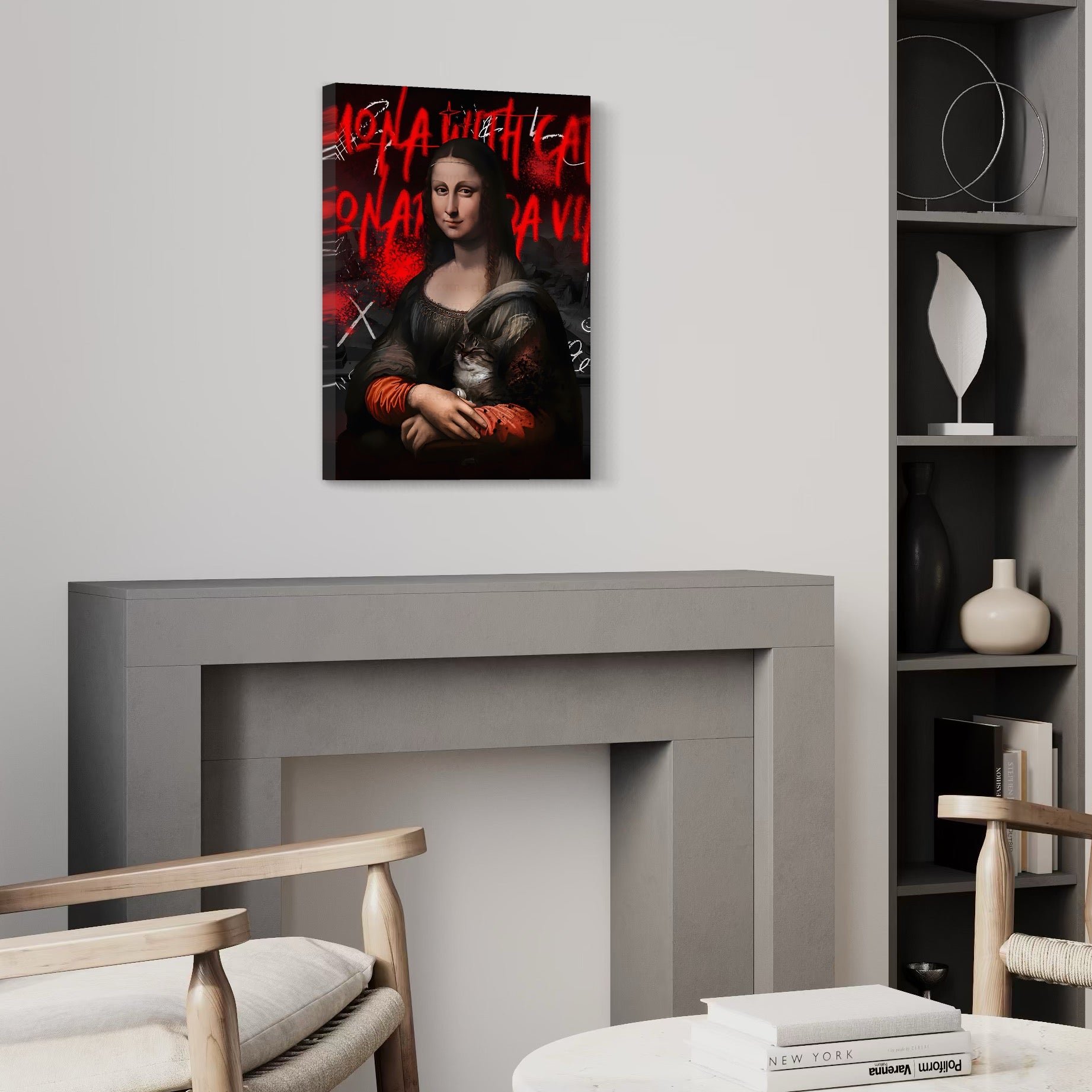 Tablou Canvas Premium LuxCanva® C1109, Lisa With Cat , Culori, Da Vinci, Mona Lisa, Living Room, Painting, Office, Relaxare, Culori Vibrante