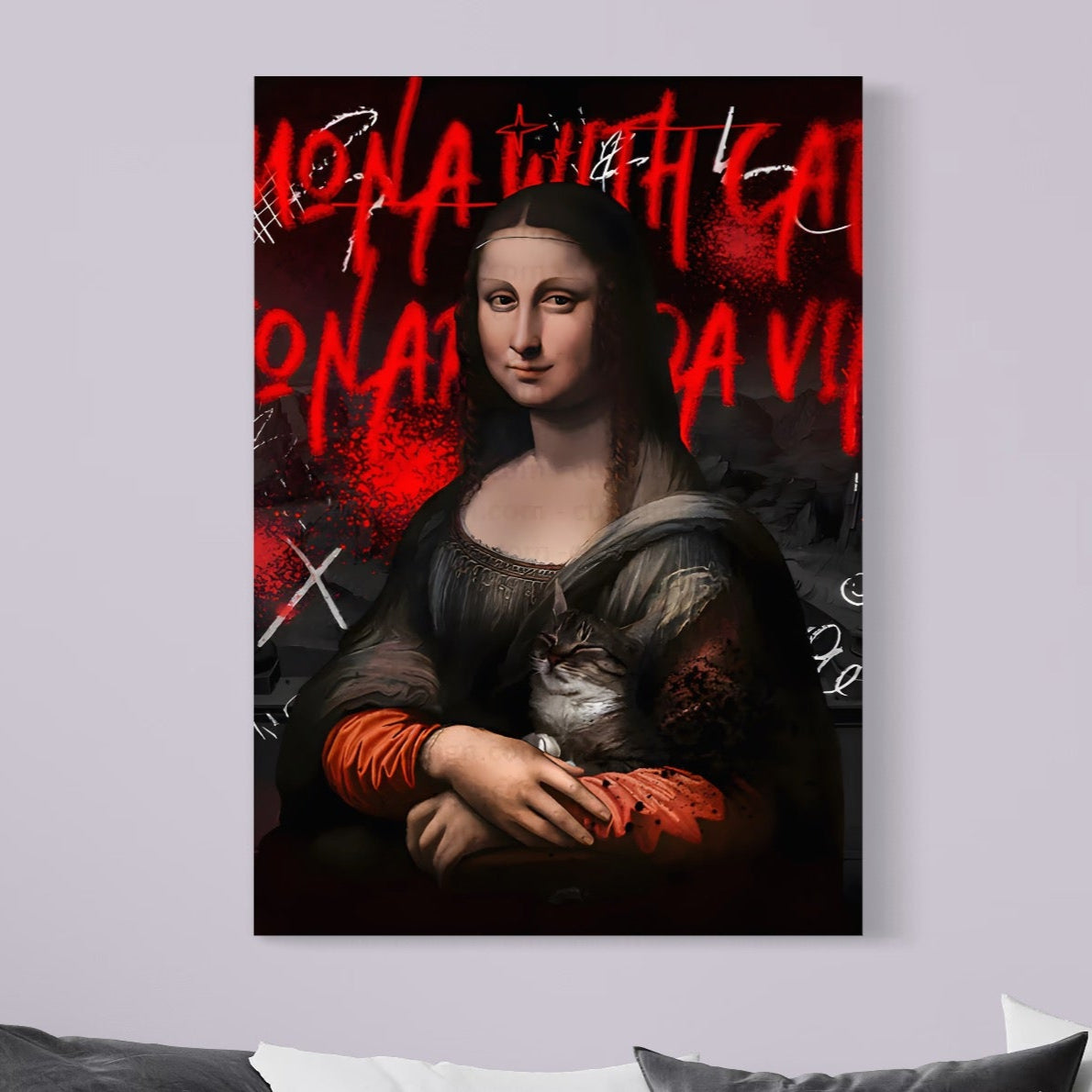 Tablou Canvas Premium LuxCanva® C1109, Lisa With Cat , Culori, Da Vinci, Mona Lisa, Living Room, Painting, Office, Relaxare, Culori Vibrante