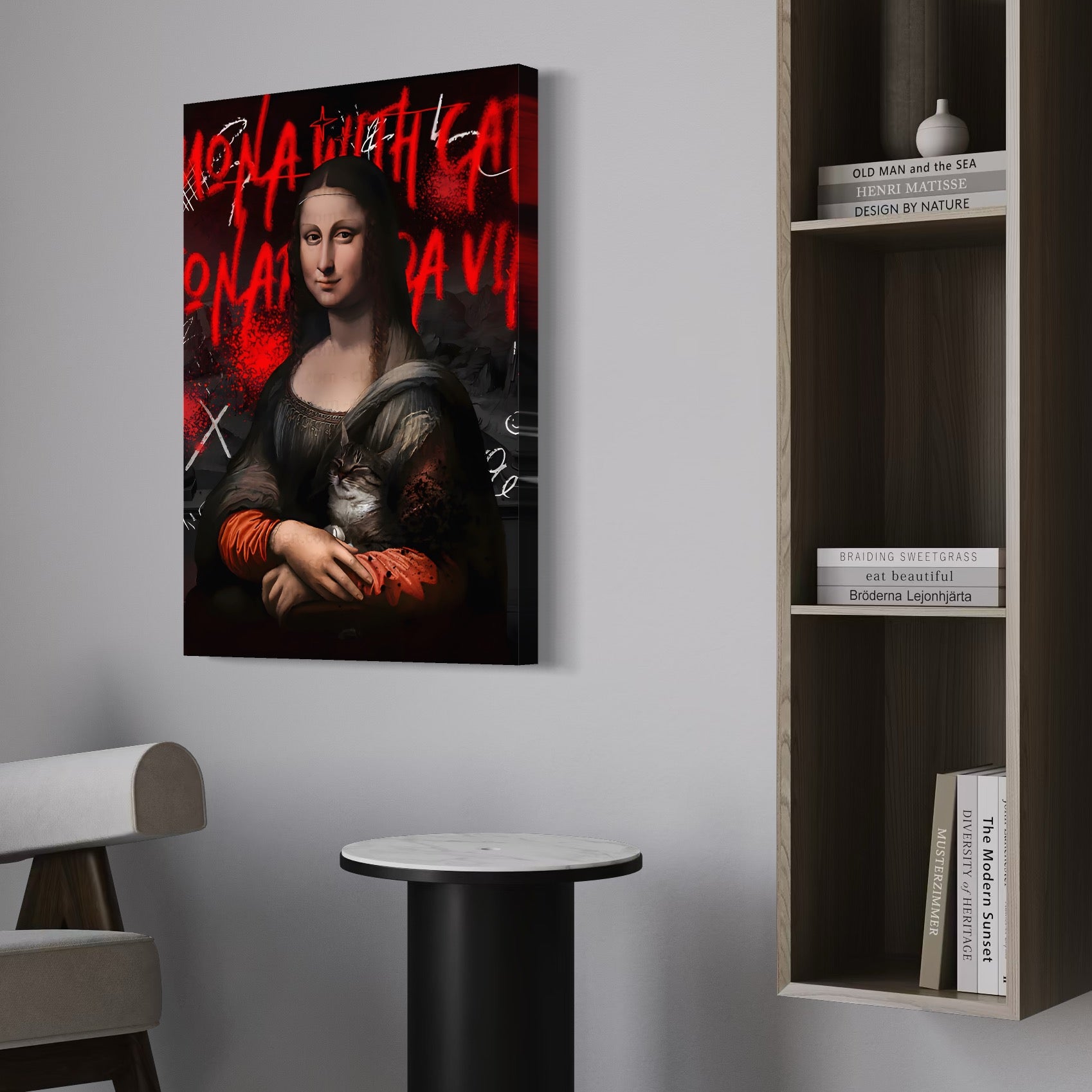 Tablou Canvas Premium LuxCanva® C1109, Lisa With Cat , Culori, Da Vinci, Mona Lisa, Living Room, Painting, Office, Relaxare, Culori Vibrante