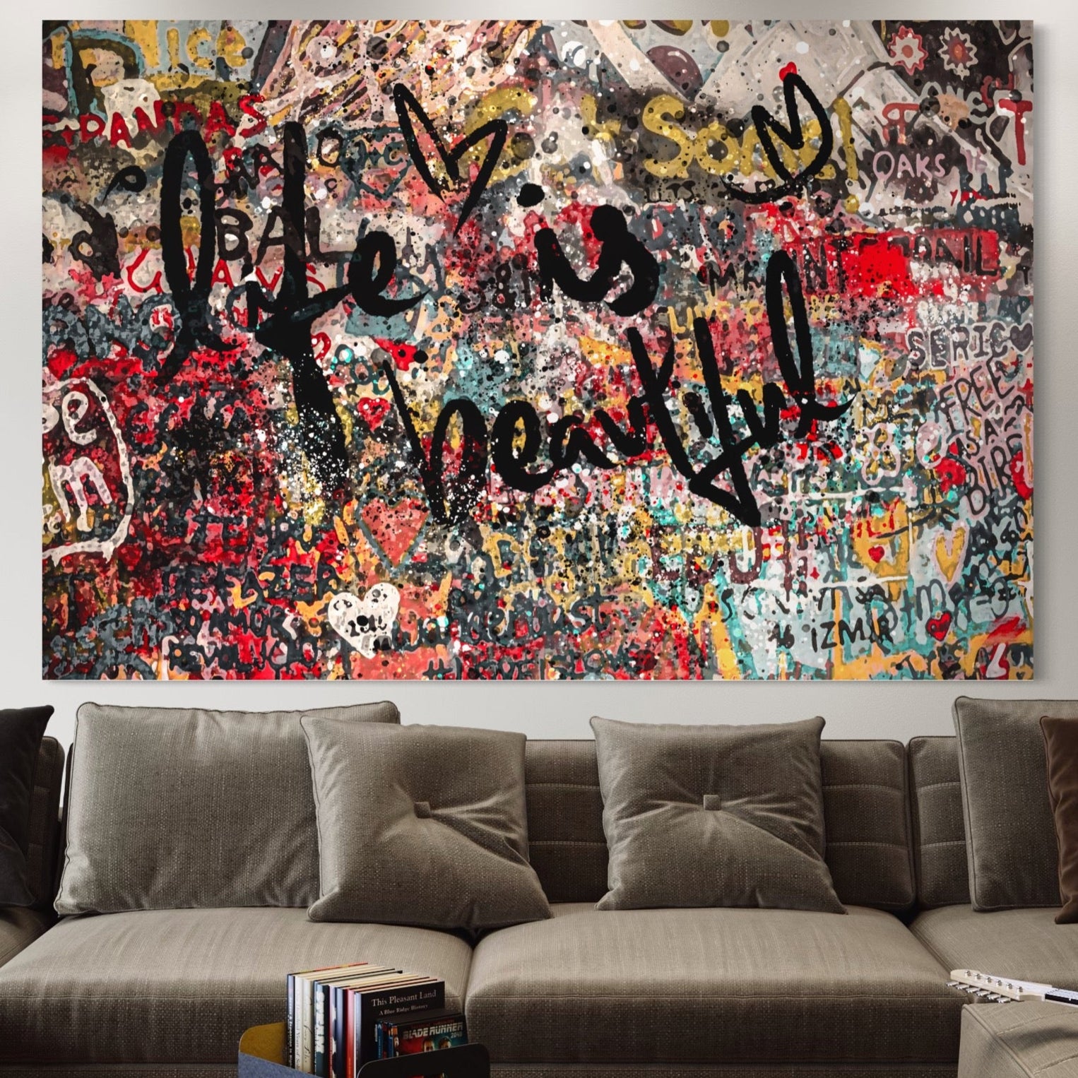 Tablou Canvas Premium LuxCanva® A1186, Life Is Beautiful , Inimi, Decorativ, Dormitor, Abstract, Culori Vibrante