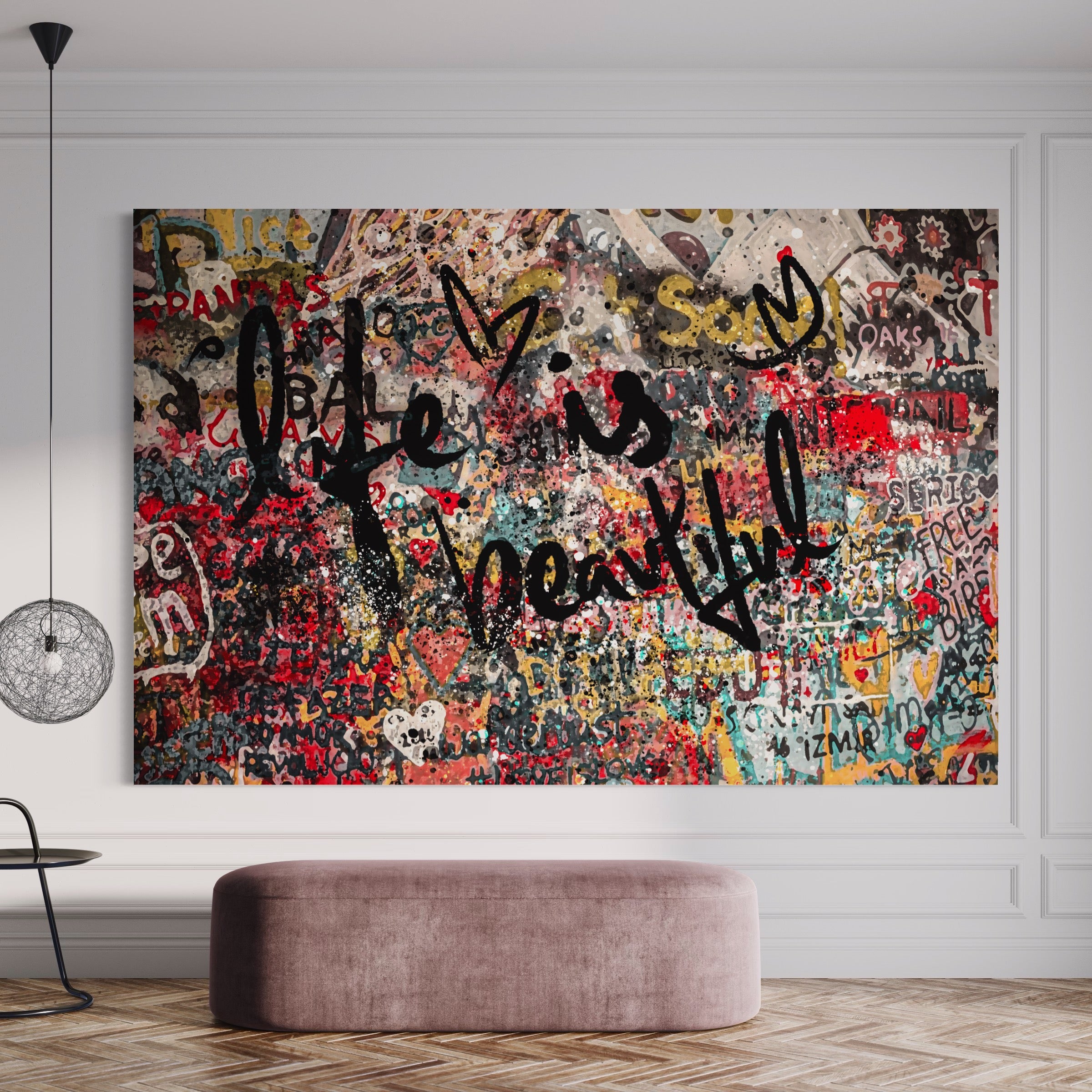 Tablou Canvas Premium LuxCanva® A1186, Life Is Beautiful , Inimi, Decorativ, Dormitor, Abstract, Culori Vibrante