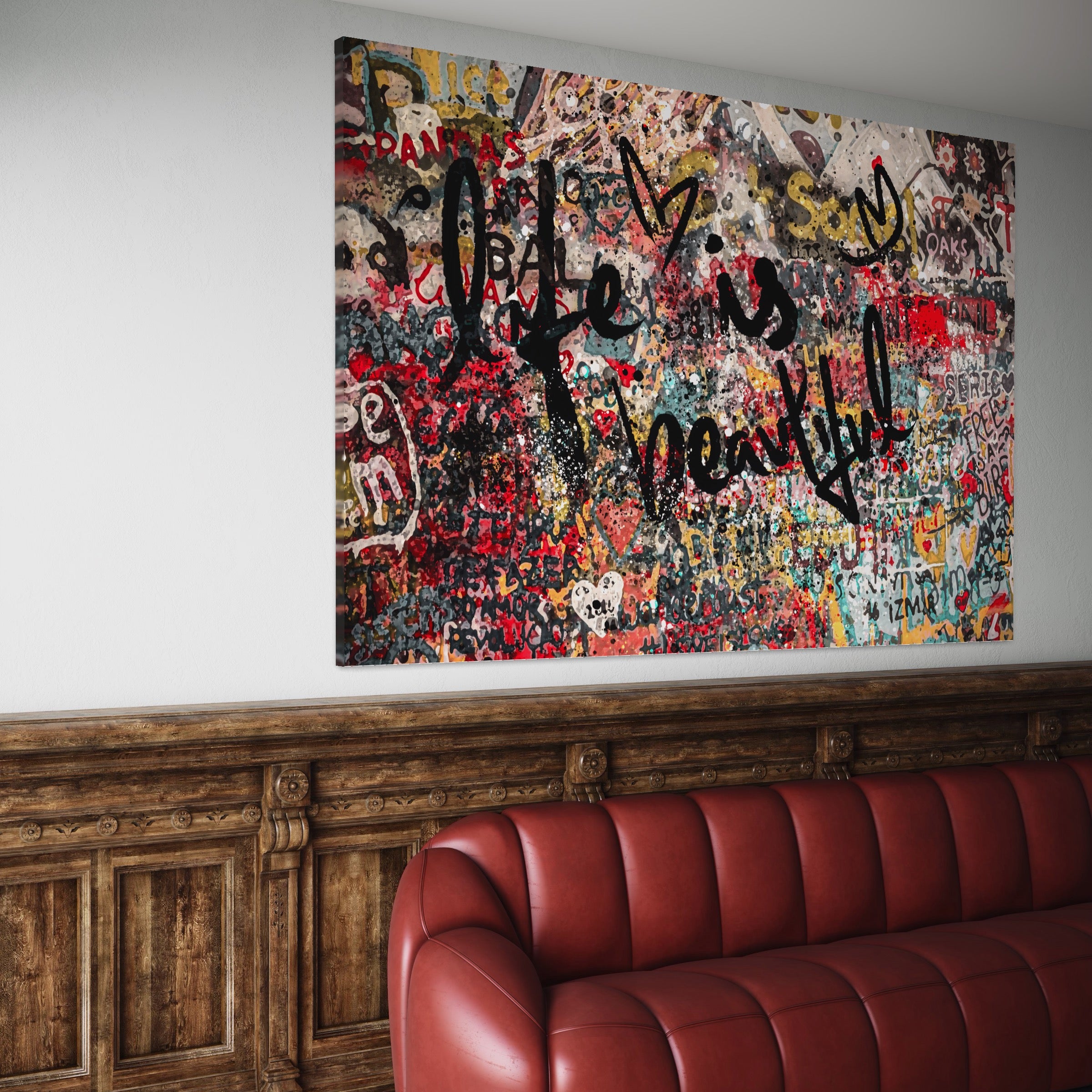 Tablou Canvas Premium LuxCanva® A1186, Life Is Beautiful , Inimi, Decorativ, Dormitor, Abstract, Culori Vibrante