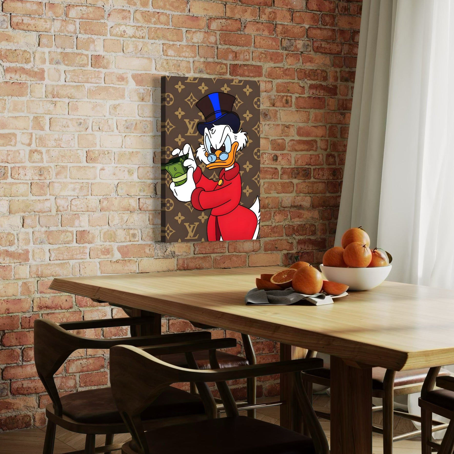 Tablou Canvas Premium, LuxCanva® C1113, Old Donald Counting Money, Culori, Donald, Cartoon, Money, Living Room, Office, Relaxare, Culori Vibrante