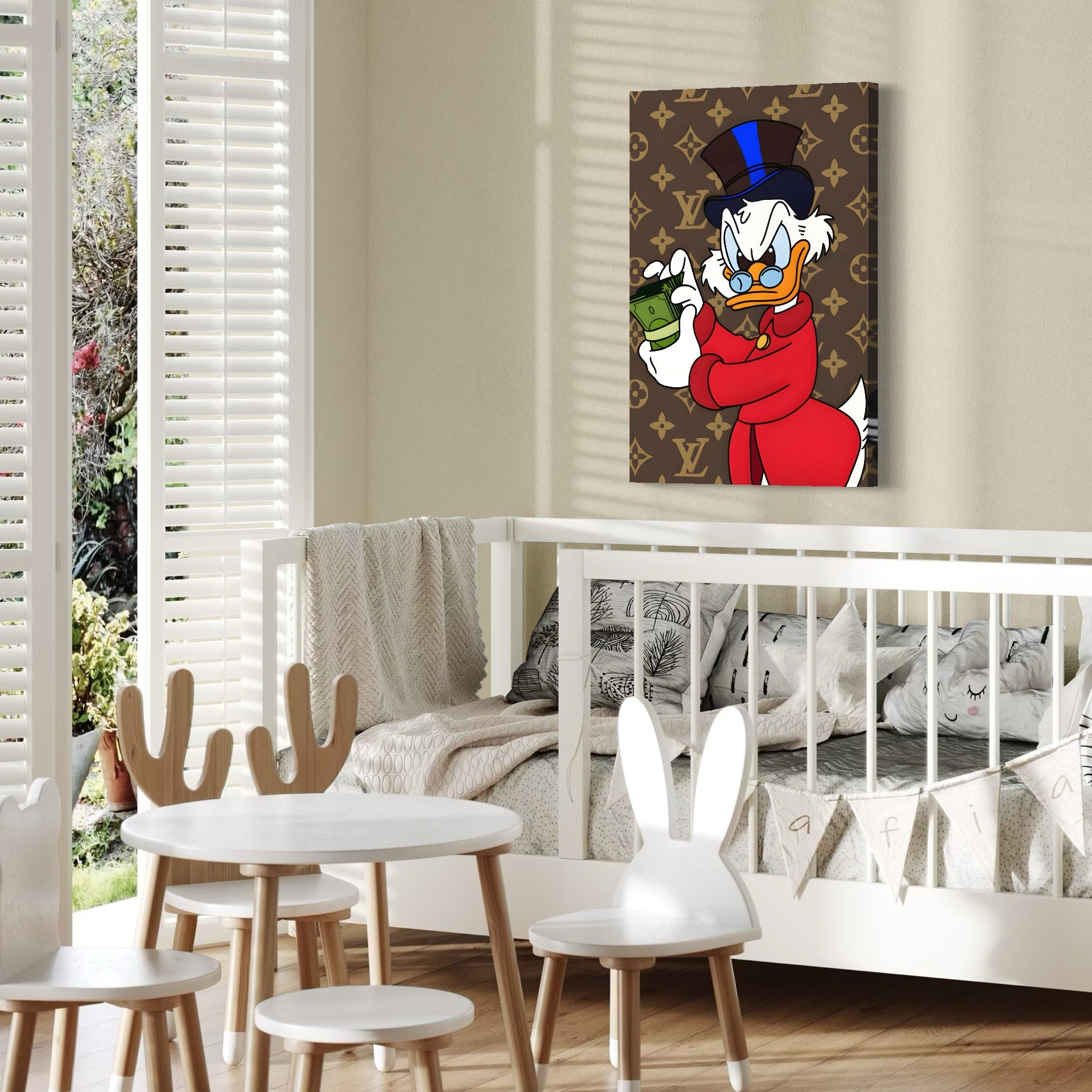 Tablou Canvas Premium, LuxCanva® C1113, Old Donald Counting Money, Culori, Donald, Cartoon, Money, Living Room, Office, Relaxare, Culori Vibrante