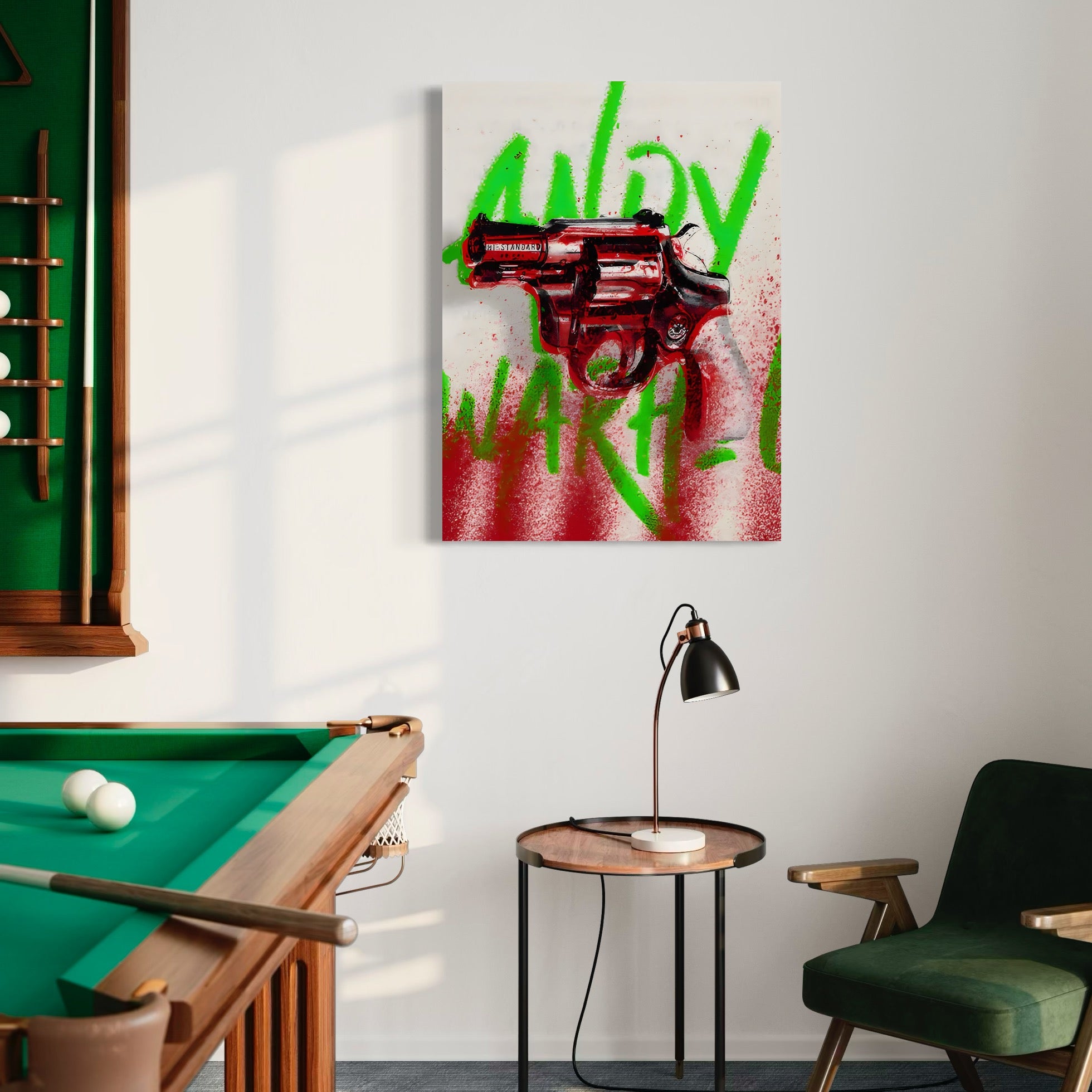 Tablou Canvas Premium LuxCanva® C1115, Bloody Gun By Andy Warhol , Culori, Pistol, Andy Warhol, Bar, Game Room, Relaxare, Culori Vibrante