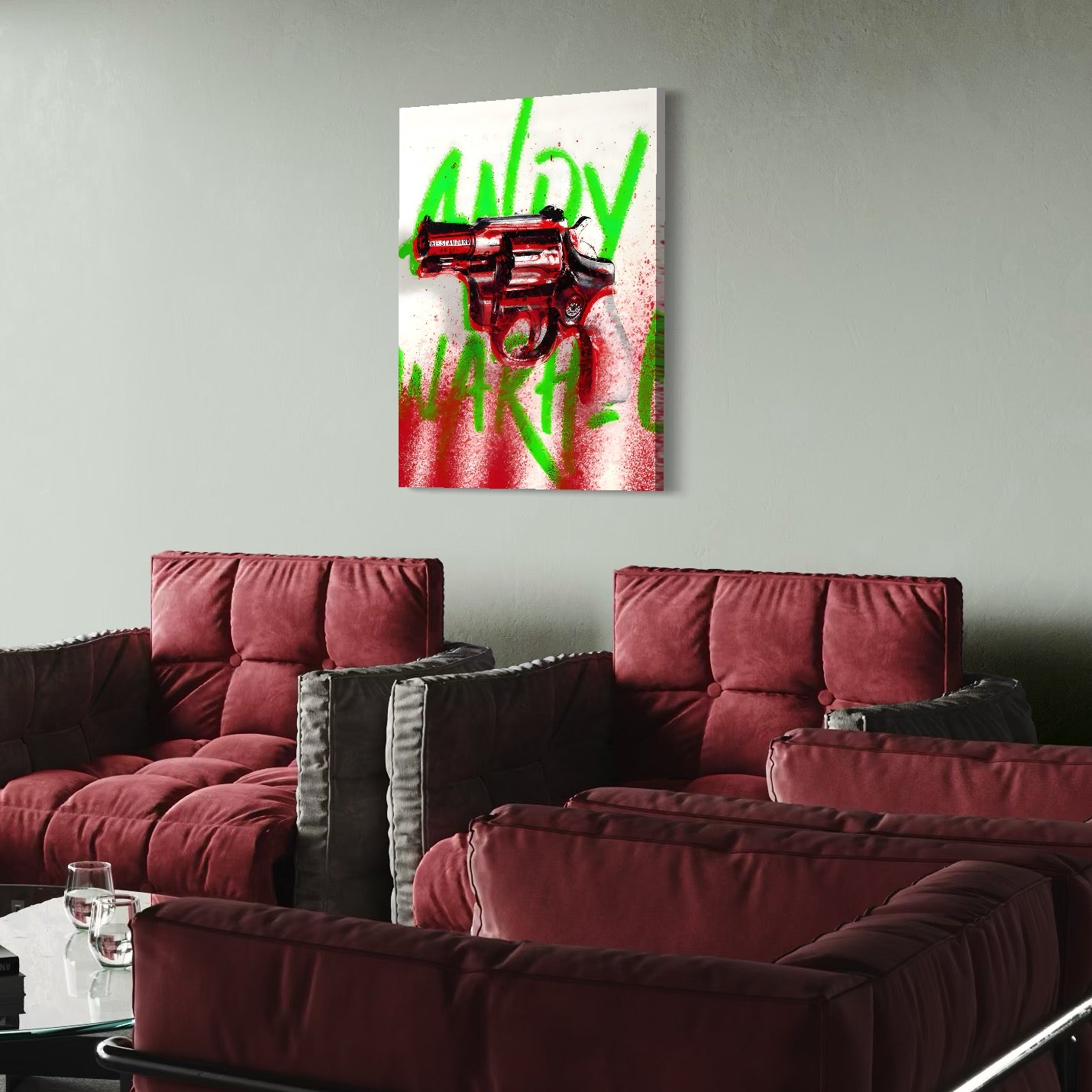 Tablou Canvas Premium LuxCanva® C1115, Bloody Gun By Andy Warhol , Culori, Pistol, Andy Warhol, Bar, Game Room, Relaxare, Culori Vibrante