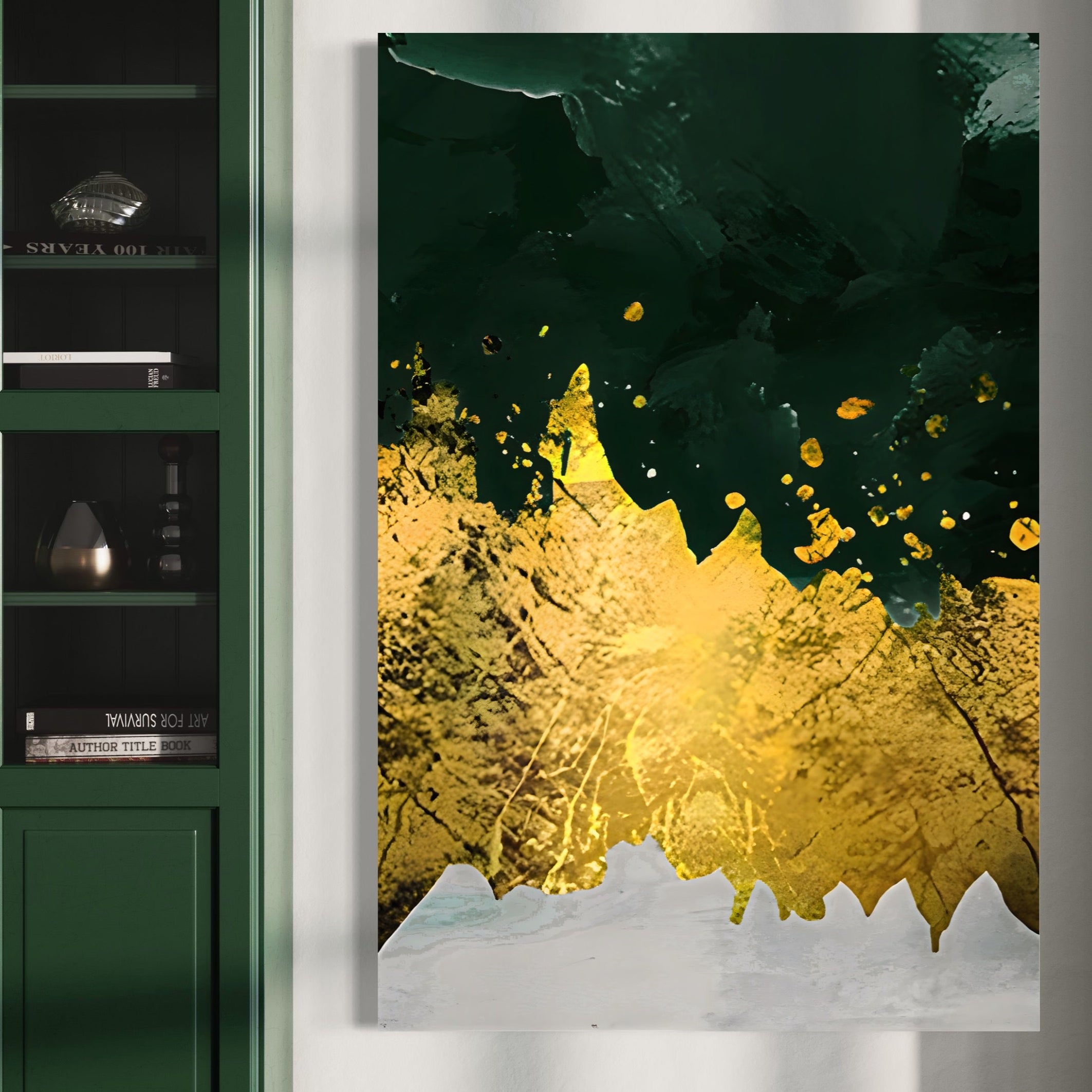 Tablou Canvas Premium LuxCanva® A1179, Green Design , Verde, Cafenea, Auriu, Culori Vibrante