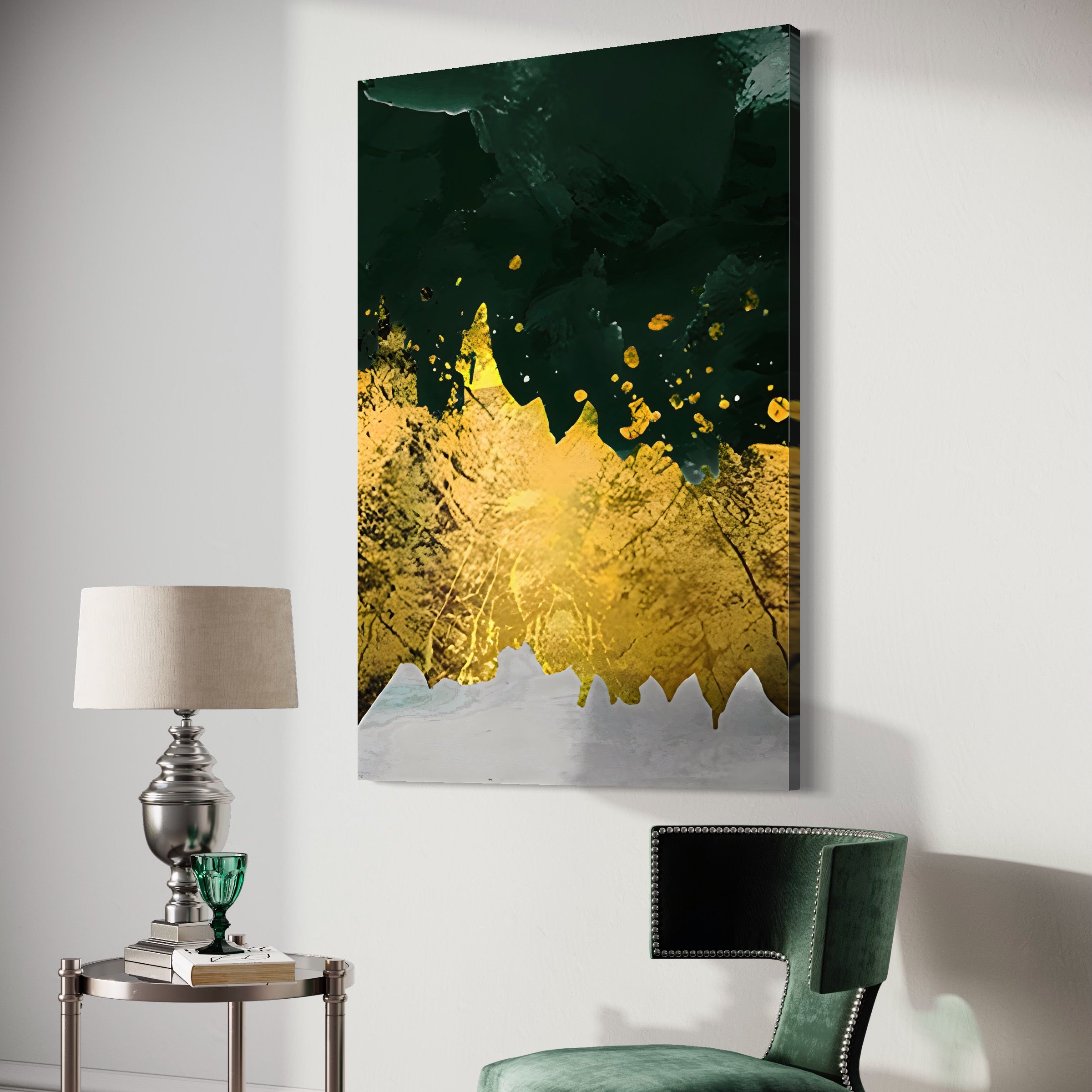 Tablou Canvas Premium LuxCanva® A1179, Green Design , Verde, Cafenea, Auriu, Culori Vibrante