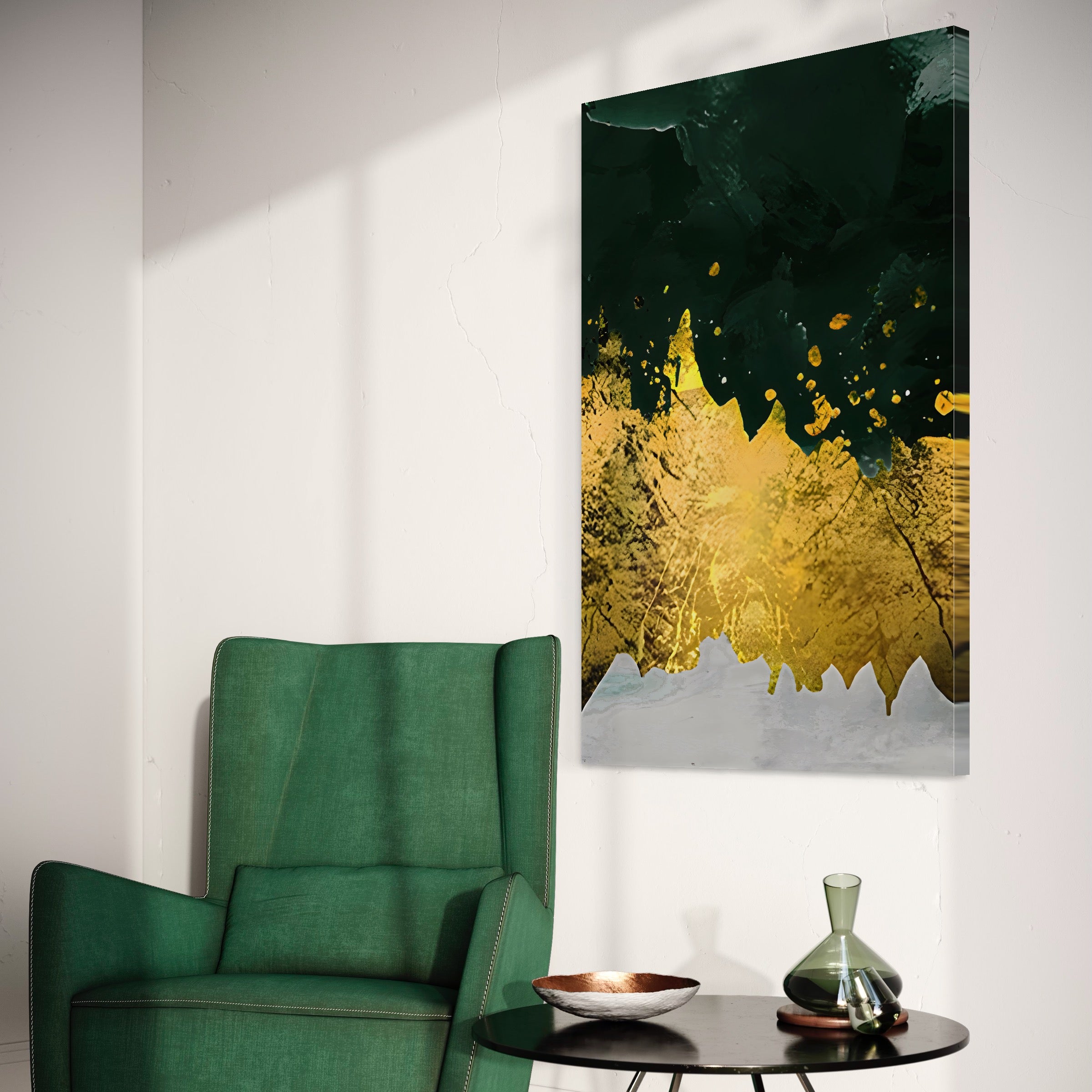 Tablou Canvas Premium LuxCanva® A1179, Green Design , Verde, Cafenea, Auriu, Culori Vibrante