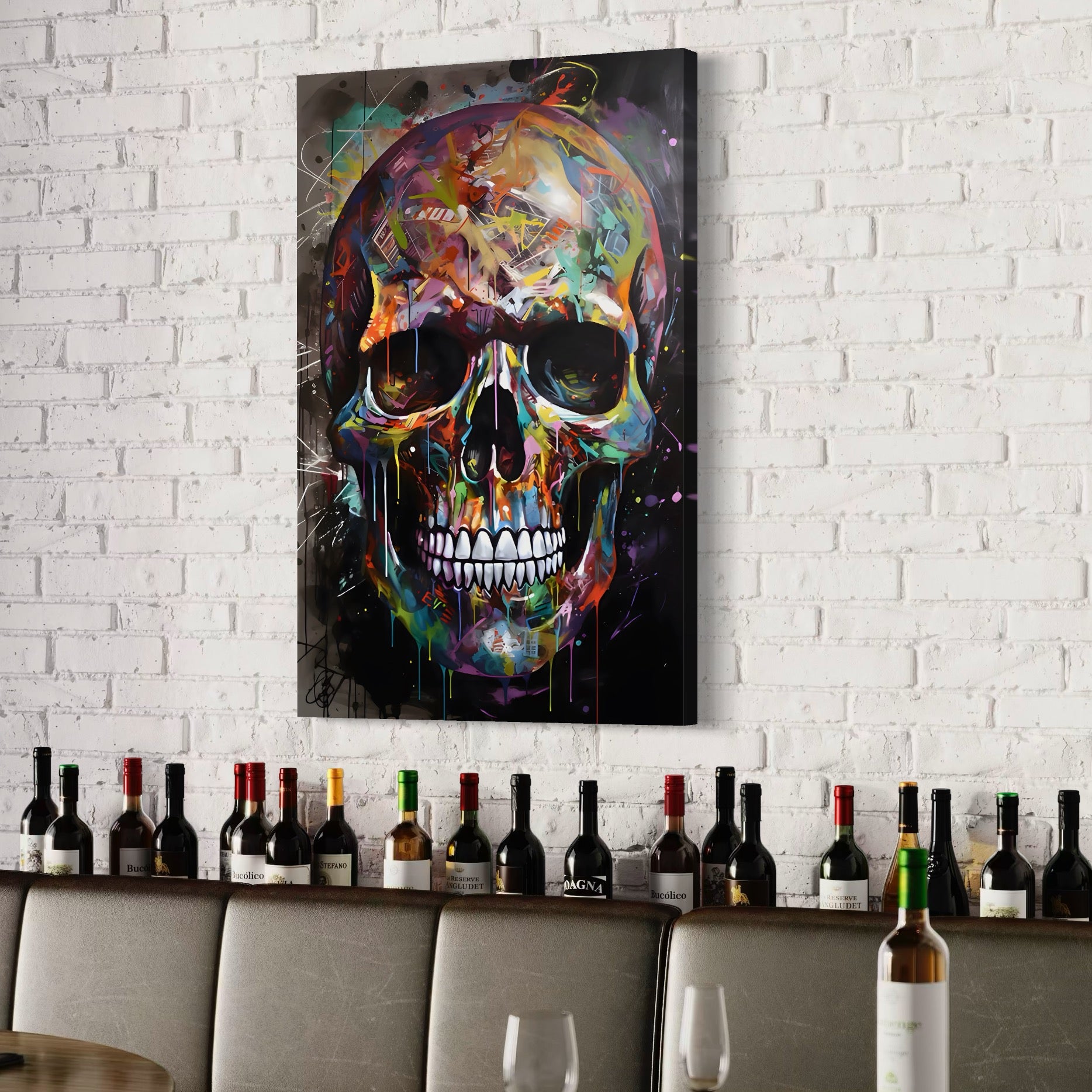 Tablou Canvas Premium LuxCanva® C1116, Skull Full Of Colours , Culori, Skull, Funny, Game Room, Bar, Relaxare, Culori Vibrante