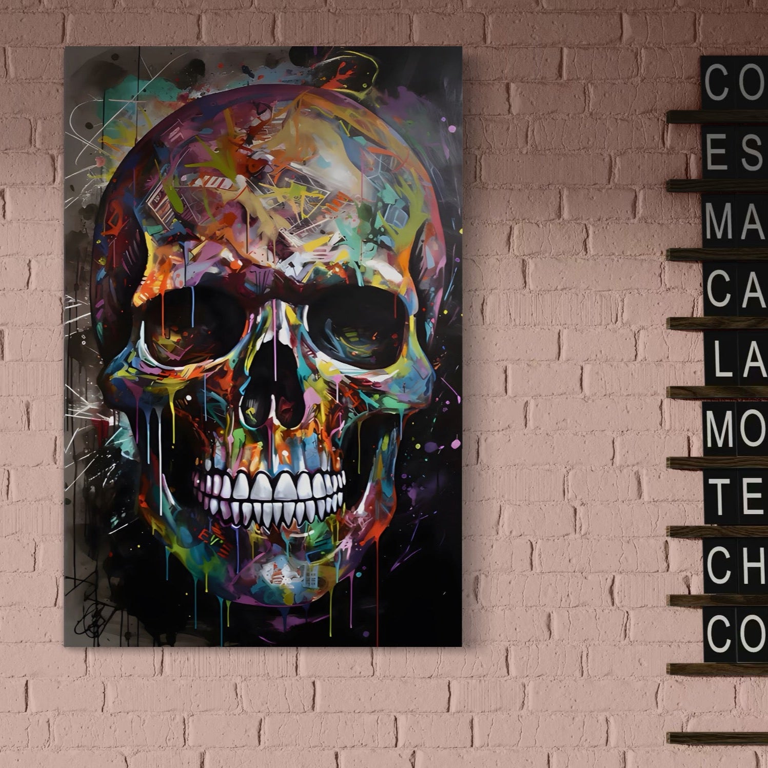 Tablou Canvas Premium LuxCanva® C1116, Skull Full Of Colours , Culori, Skull, Funny, Game Room, Bar, Relaxare, Culori Vibrante