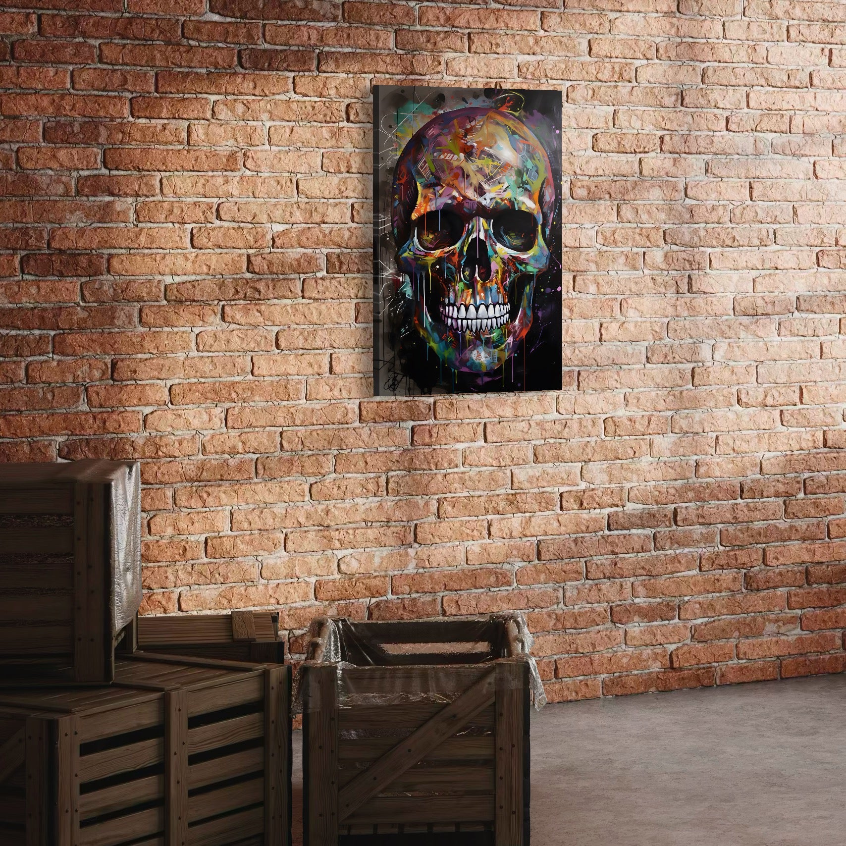 Tablou Canvas Premium LuxCanva® C1116, Skull Full Of Colours , Culori, Skull, Funny, Game Room, Bar, Relaxare, Culori Vibrante