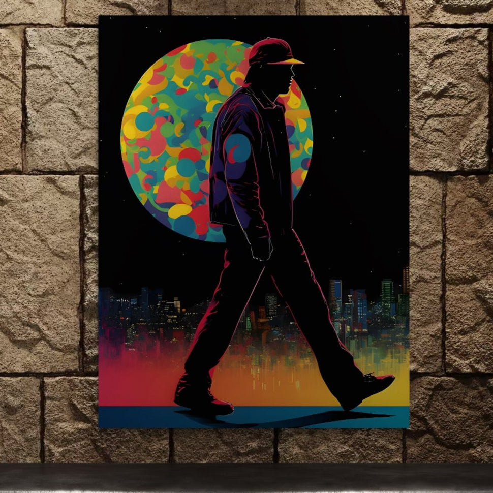 Tablou Canvas Premium LuxCanva® C1118, Walking Alone , Culori, Walk, City Life, Moon, Game Room, Bar, Relaxare, Culori Vibrante