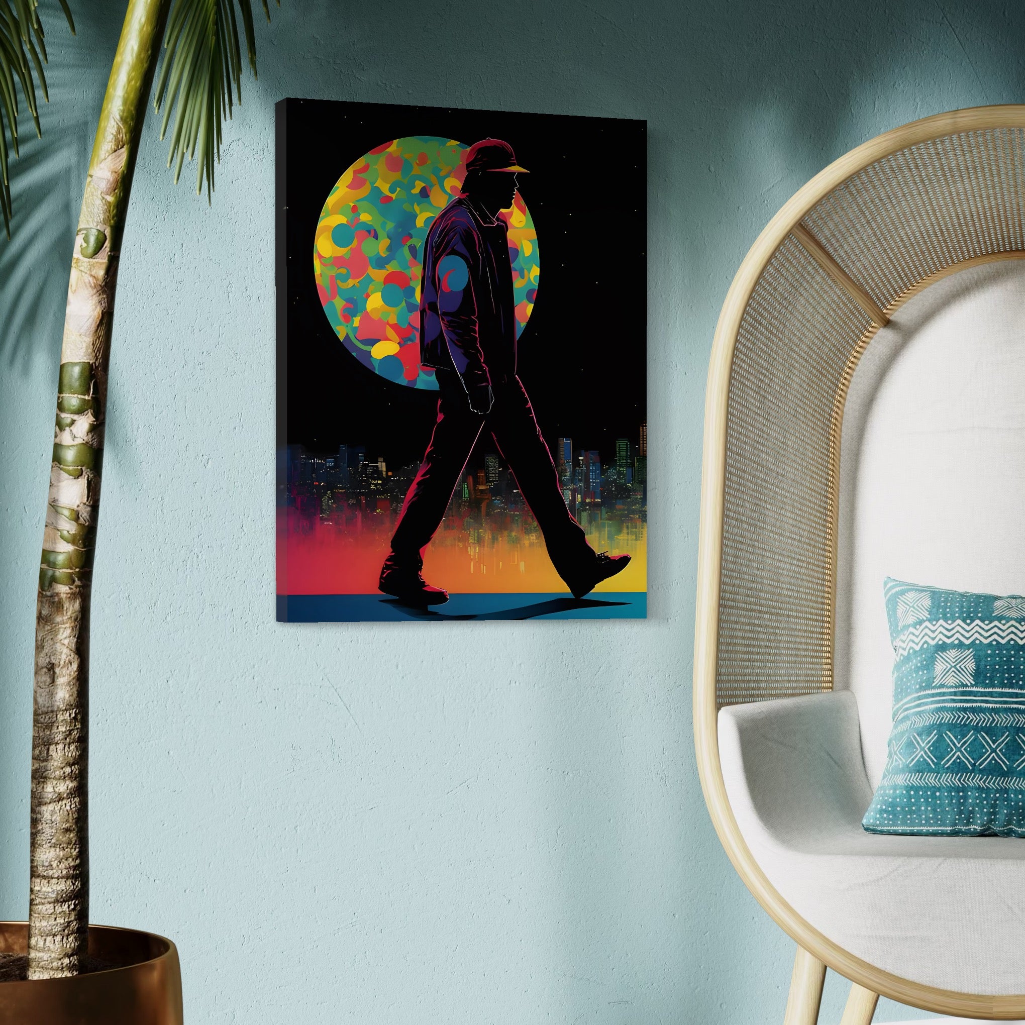 Tablou Canvas Premium LuxCanva® C1118, Walking Alone , Culori, Walk, City Life, Moon, Game Room, Bar, Relaxare, Culori Vibrante