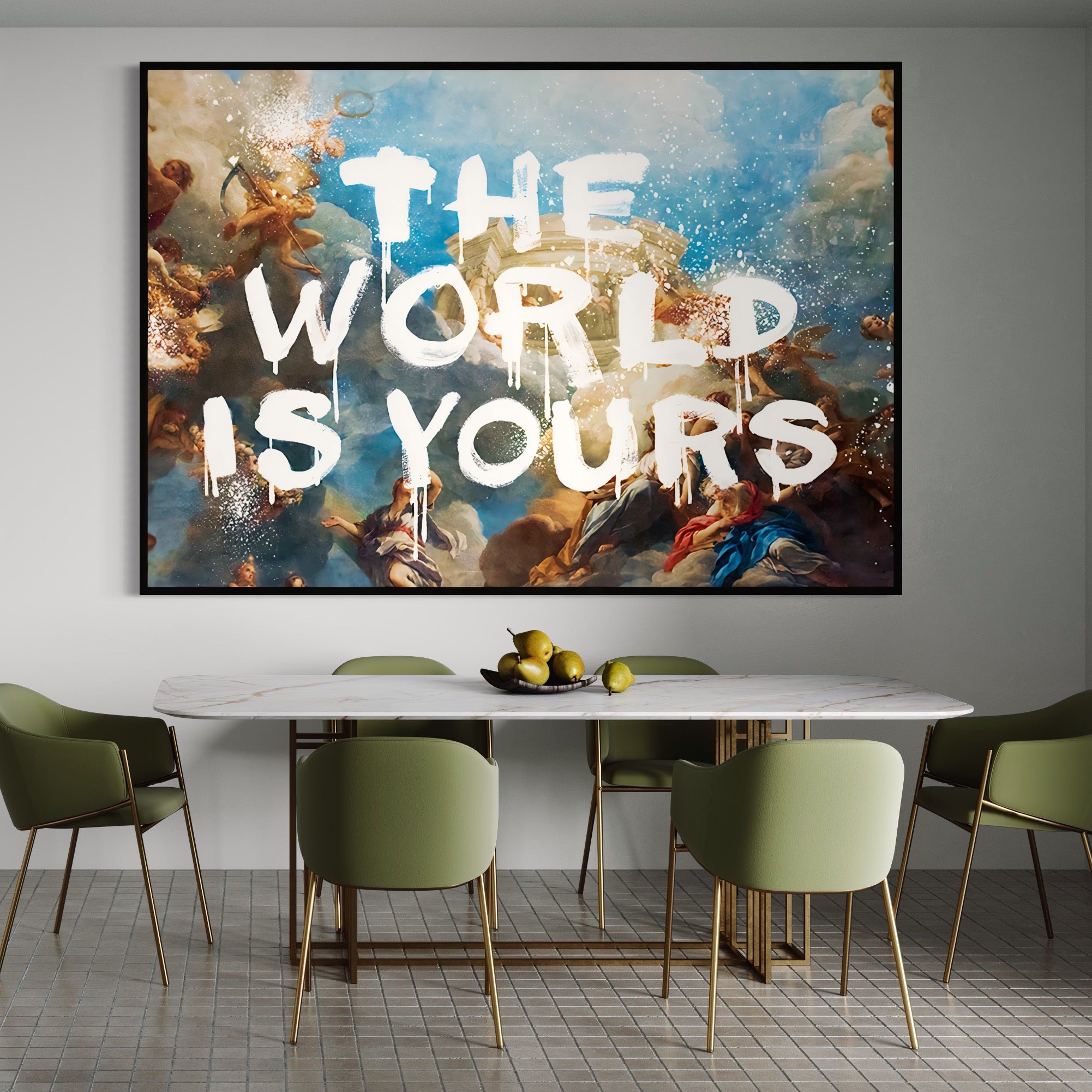 Tablou Canvas Premium LuxCanva® A1175, The World Is Yours , Motivational, Birou, Inger, Cer, Culori Vibrante