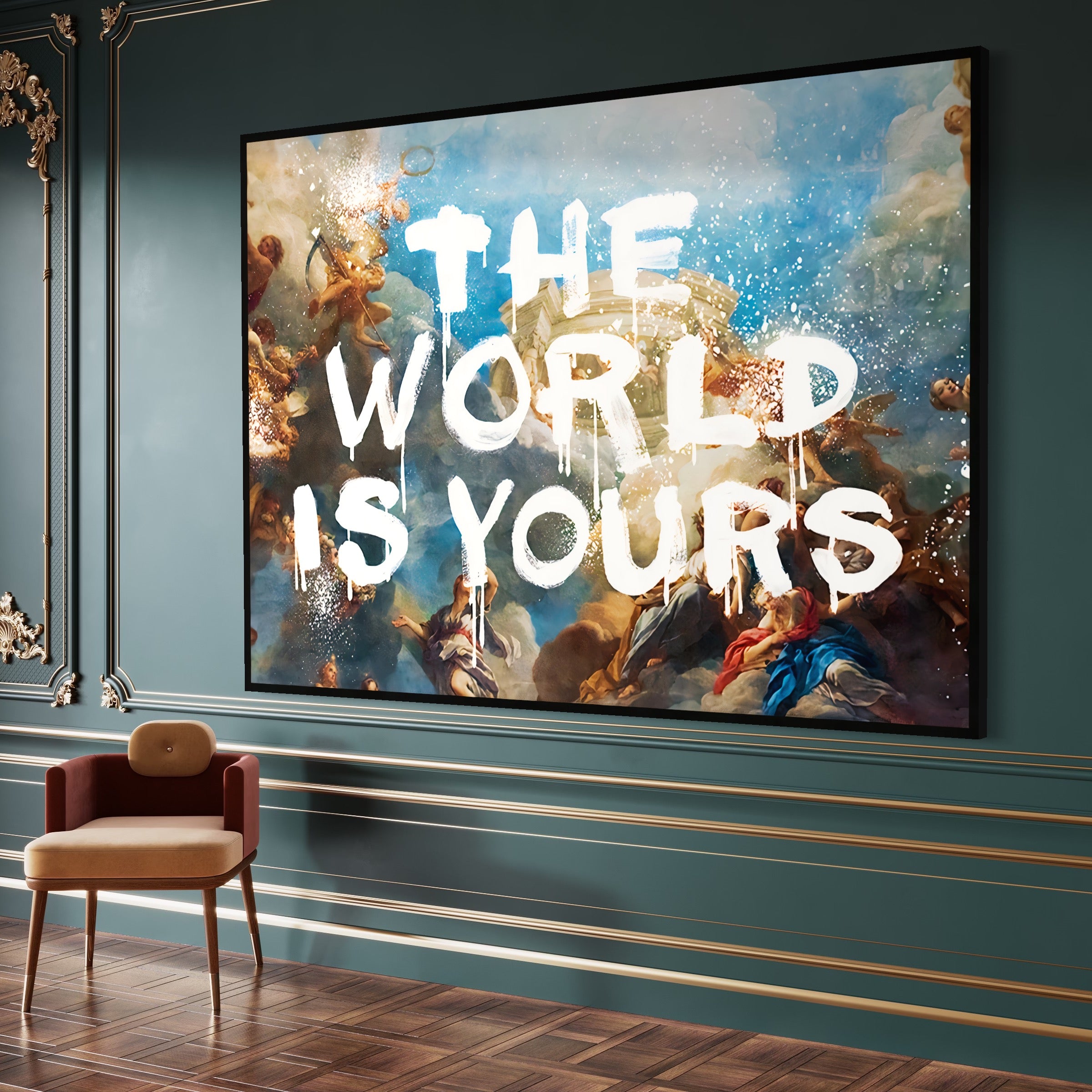 Tablou Canvas Premium LuxCanva® A1175, The World Is Yours , Motivational, Birou, Inger, Cer, Culori Vibrante
