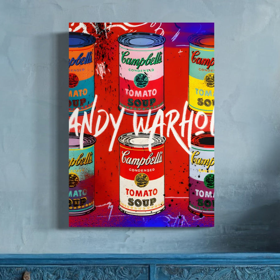 Tablou Canvas Premium LuxCanva® LuxCanva® C1119 prezintă o pictură pop art vibrantă a lui Andy Warhol în culori îndrăznețe, perfectă pentru săli de jocuri sau baruri, oferind printuri de calitate și culori vibrante pe panza canvas premium.