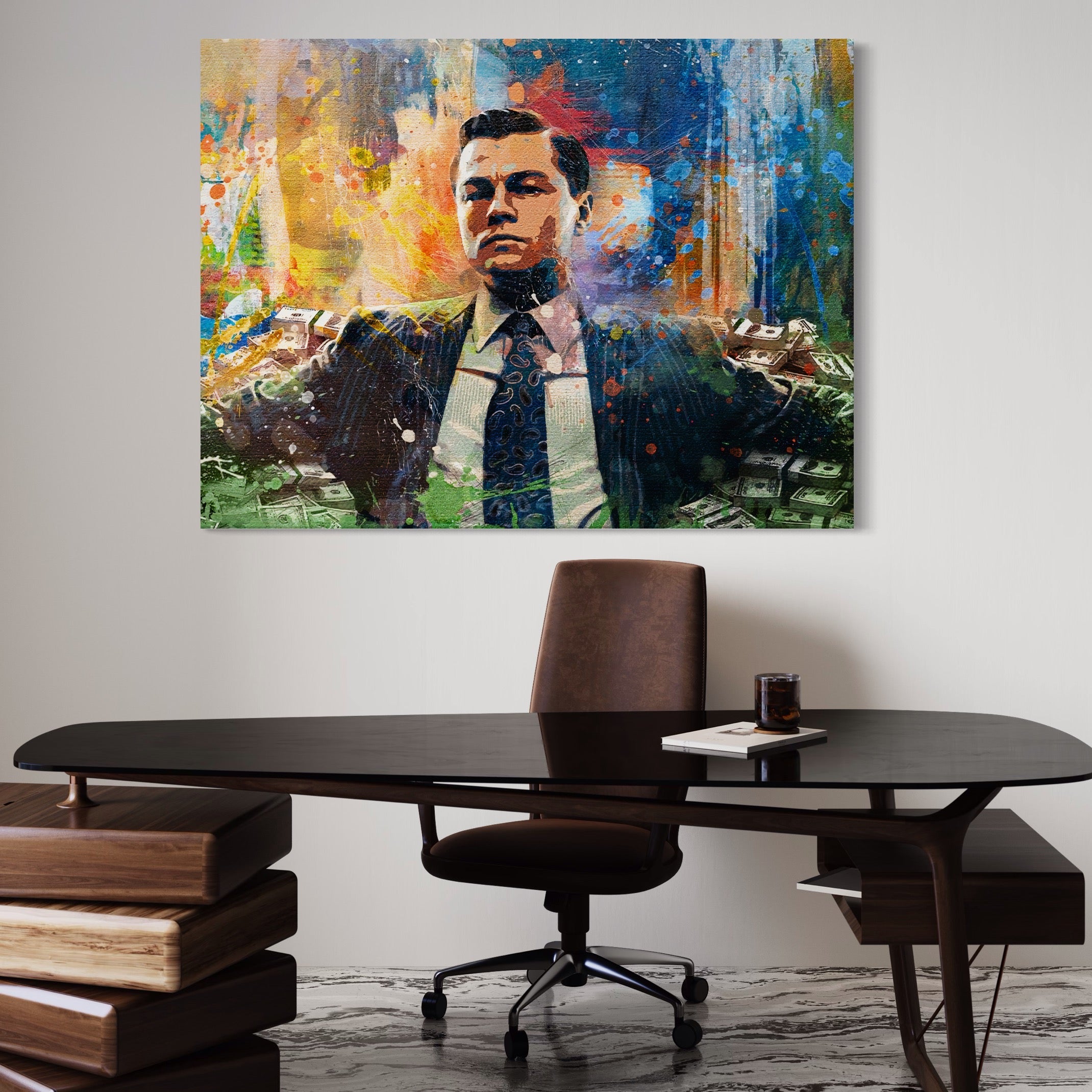 Tablou Canvas Premium LuxCanva® A1172, Money Men , Motivational, Living, Birou, Bani, Leonardo DiCaprio, Culori Vibrante