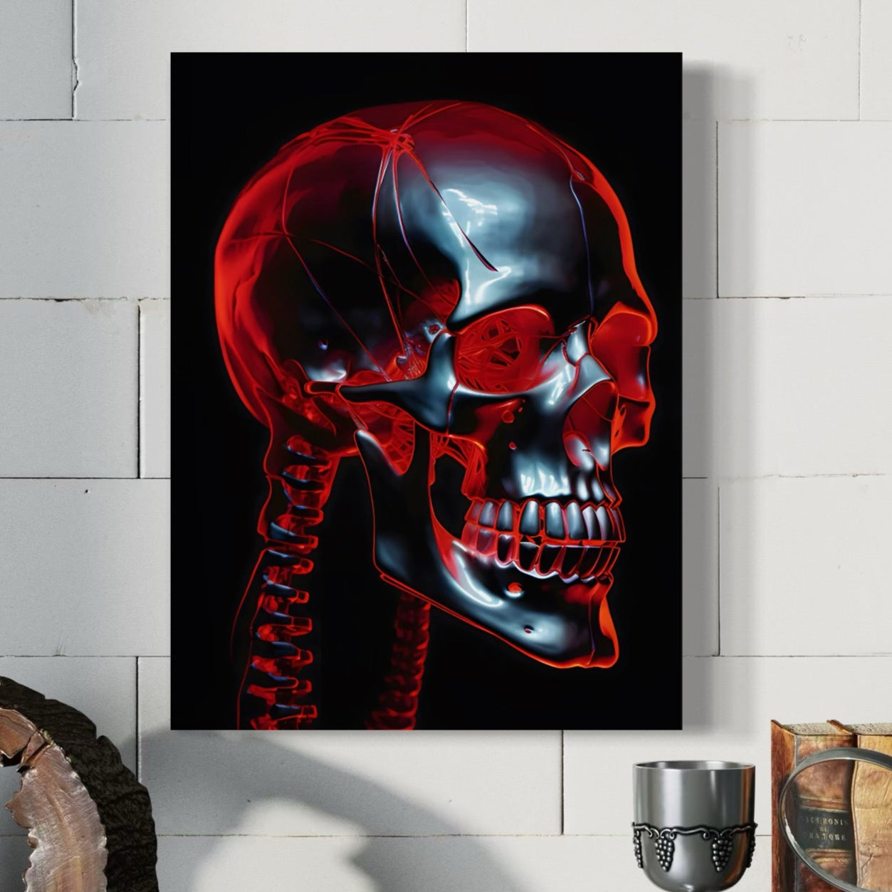 Tablou Canvas Premium LuxCanva® C1126, Skull Broken , Culori, Gaming, Black And Red, Living Room, Bar, Relaxare, Culori Vibrante