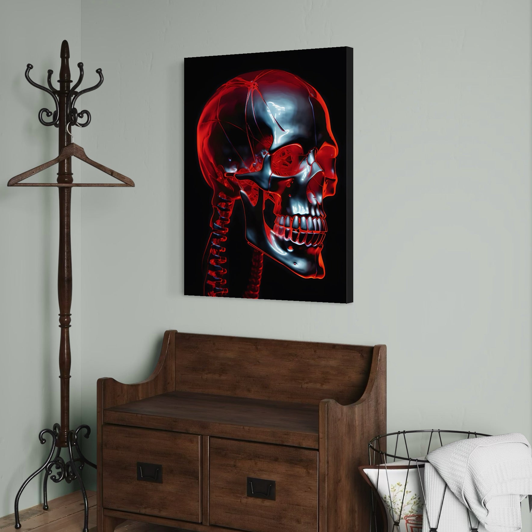 Tablou Canvas Premium LuxCanva® C1126, Skull Broken , Culori, Gaming, Black And Red, Living Room, Bar, Relaxare, Culori Vibrante