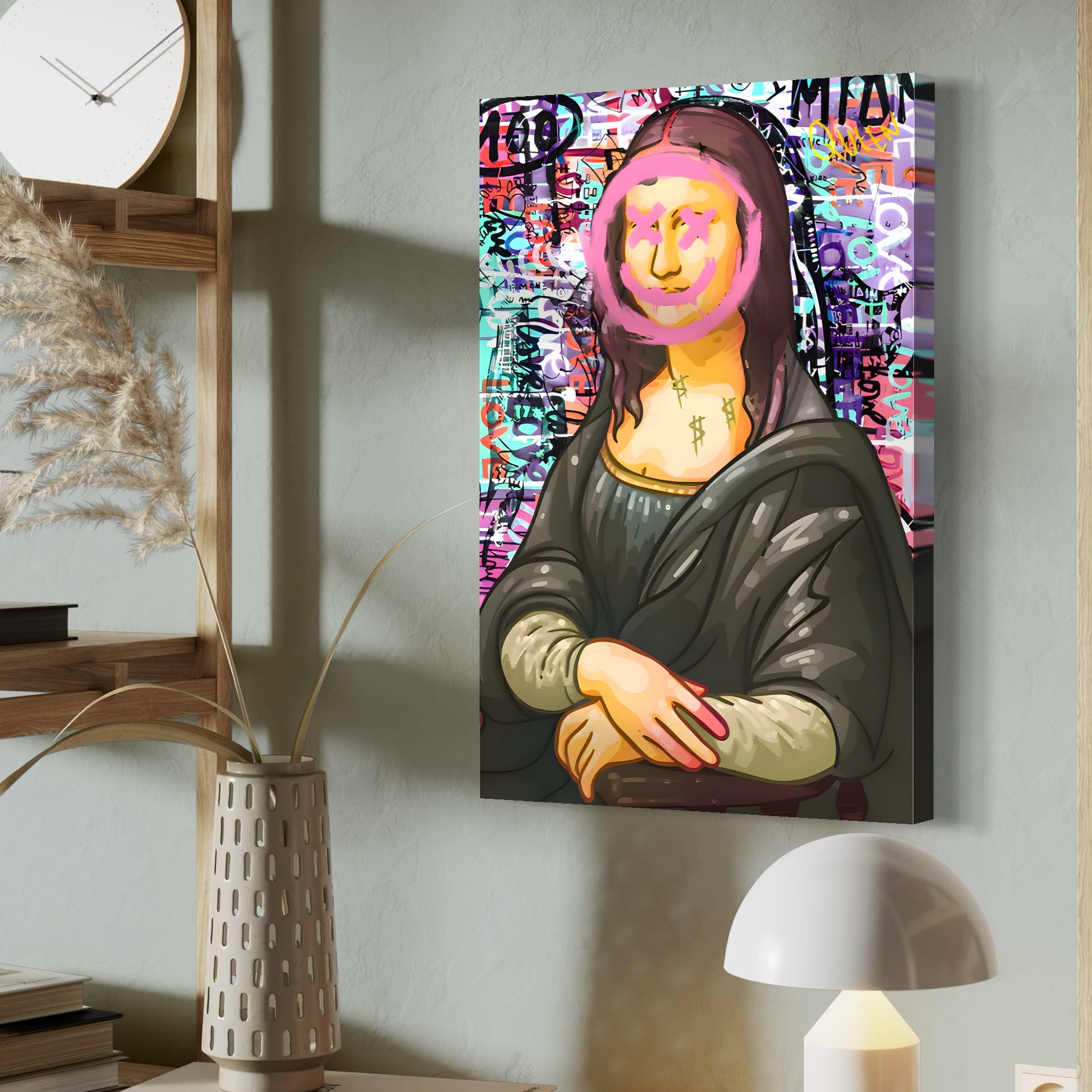 Tablou Canvas Premium LuxCanva® C1128, Pop Art Painting , Culori, Mona Lisa, Muzeu, Living Room, Bar, Relaxare, Culori Vibrante