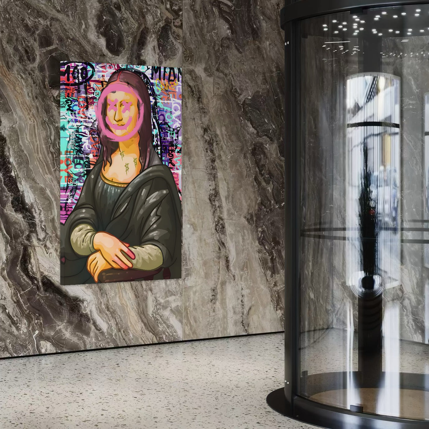 Tablou Canvas Premium LuxCanva® C1128, Pop Art Painting , Culori, Mona Lisa, Muzeu, Living Room, Bar, Relaxare, Culori Vibrante