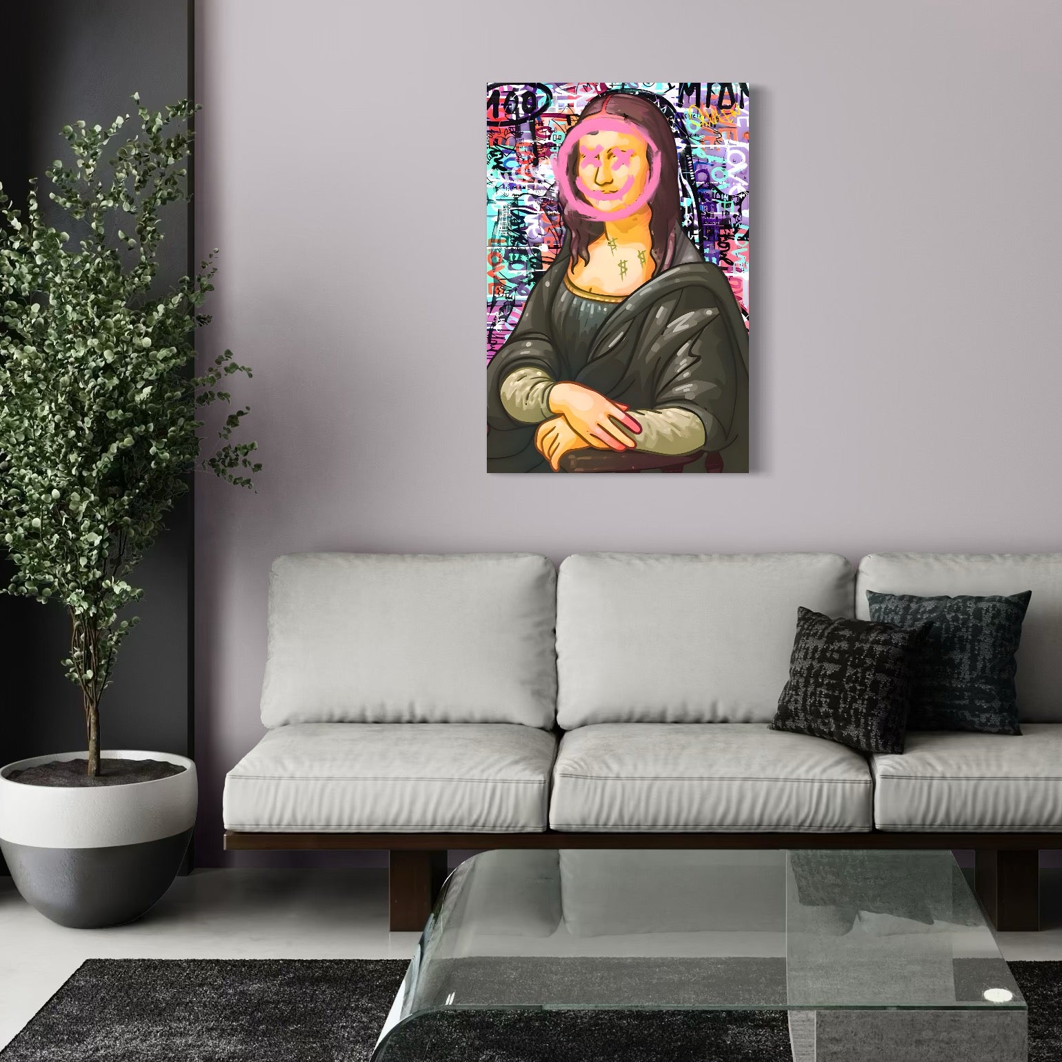 Tablou Canvas Premium LuxCanva® C1128, Pop Art Painting , Culori, Mona Lisa, Muzeu, Living Room, Bar, Relaxare, Culori Vibrante