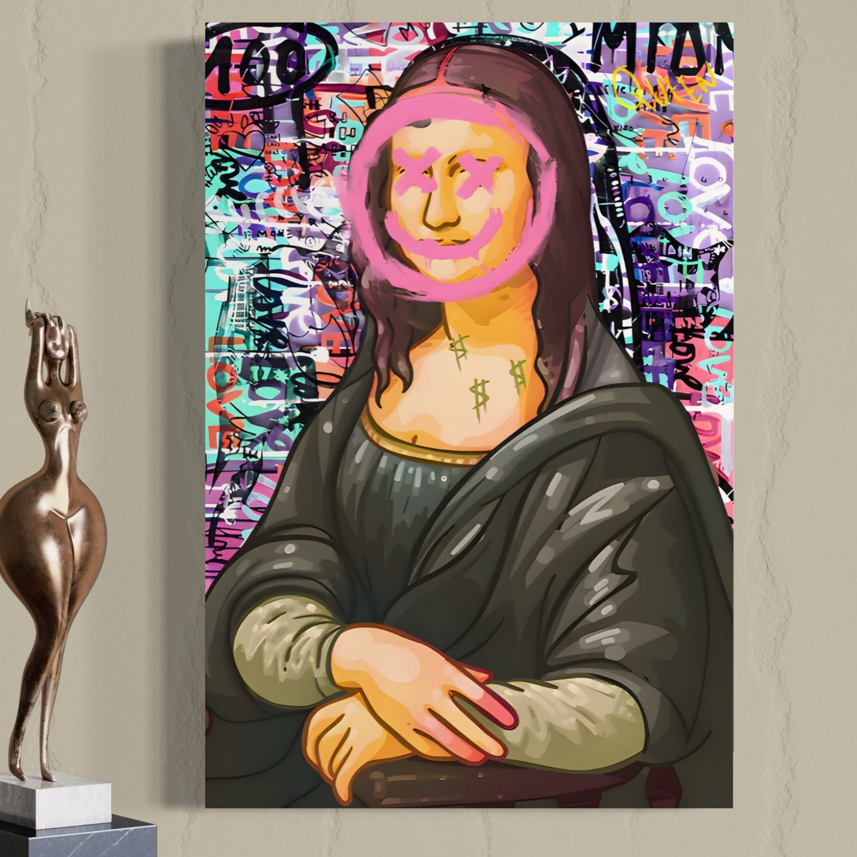 Tablou Canvas Premium LuxCanva® C1128, Pop Art Painting , Culori, Mona Lisa, Muzeu, Living Room, Bar, Relaxare, Culori Vibrante