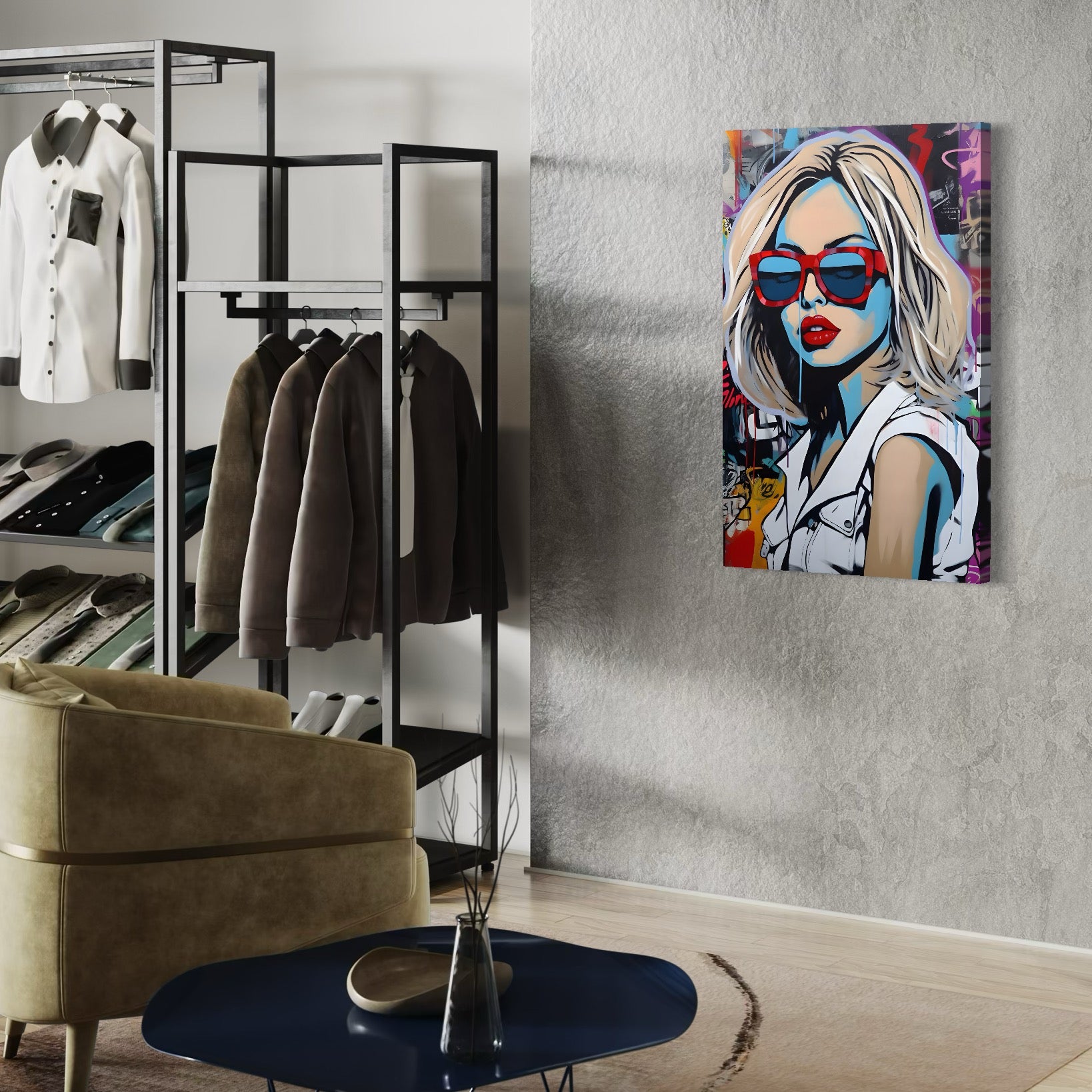 Tablou Canvas Premium LuxCanva® C1131, Girl With Sunglasses , Culori, Pop Art Painting, Fashion, Living Room, Bar, Relaxare, Culori Vibrante