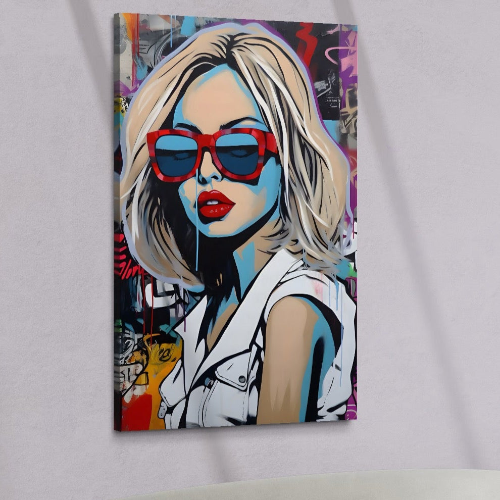 Tablou Canvas Premium LuxCanva® C1131, Girl With Sunglasses , Culori, Pop Art Painting, Fashion, Living Room, Bar, Relaxare, Culori Vibrante