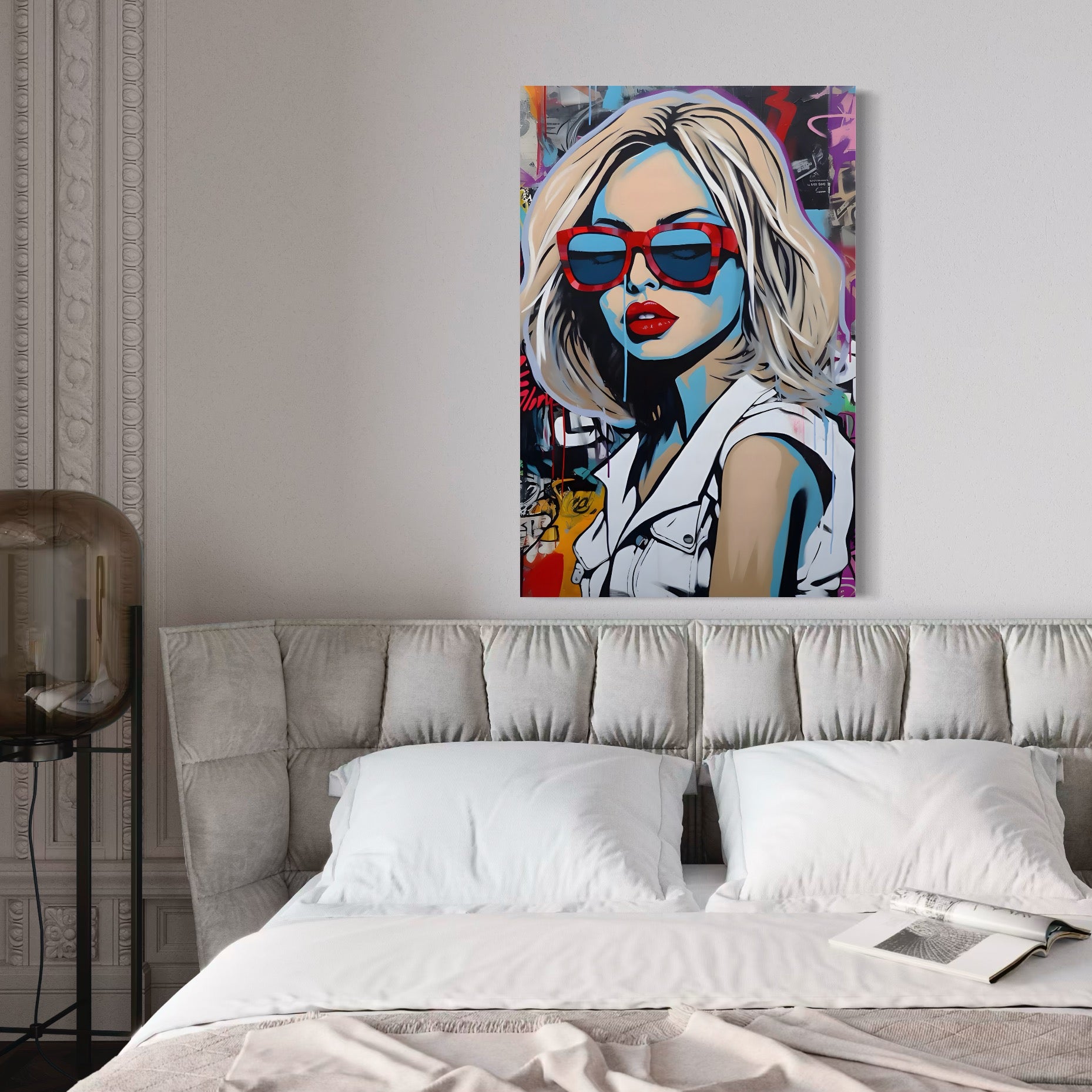 Tablou Canvas Premium LuxCanva® C1131, Girl With Sunglasses , Culori, Pop Art Painting, Fashion, Living Room, Bar, Relaxare, Culori Vibrante