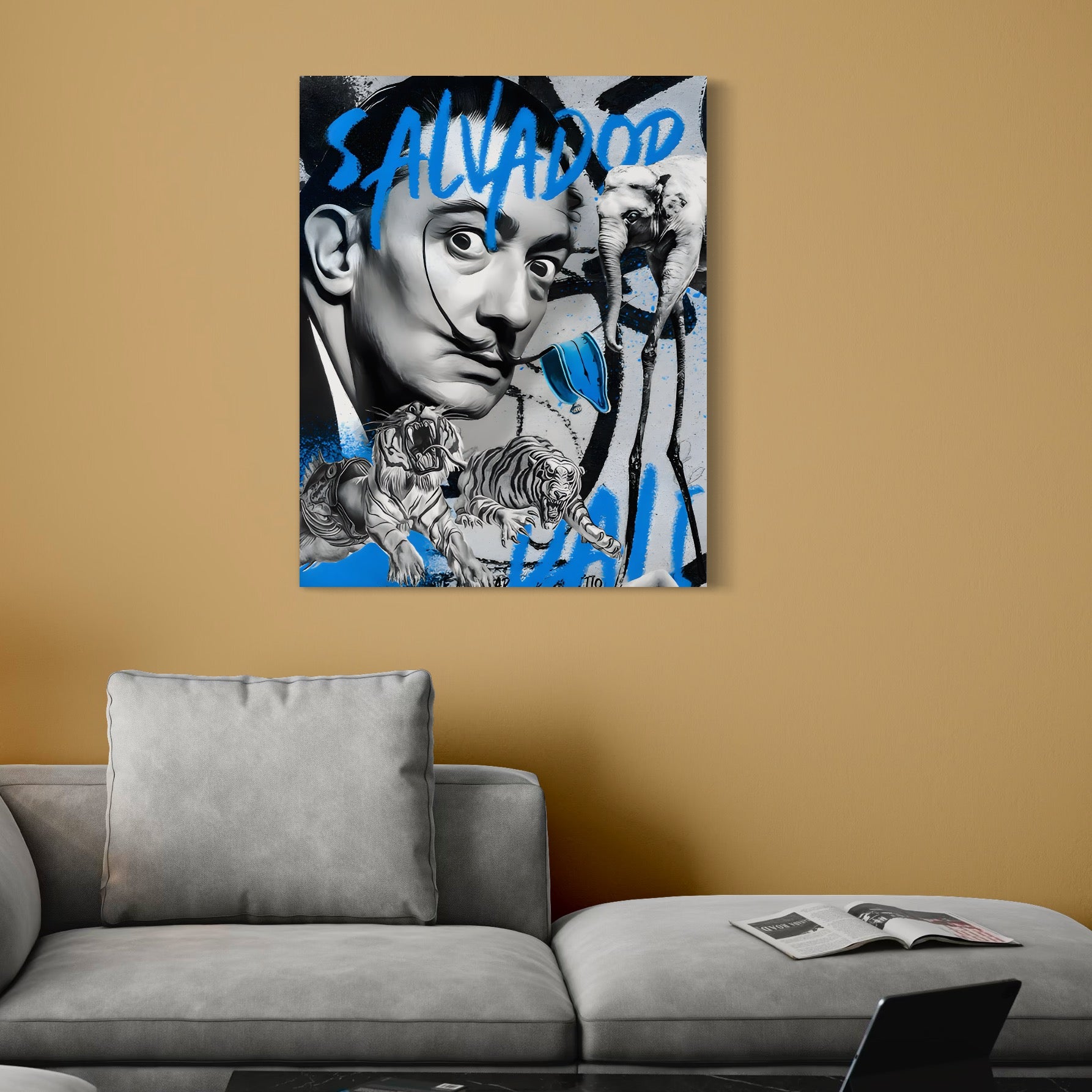 Tablou Canvas Premium LuxCanva® C1135, Abstract Painting By Salvador Dali , Culori, Lions, Elephants, Safari, Living Room, Bar, Relaxare, Culori Vibrante