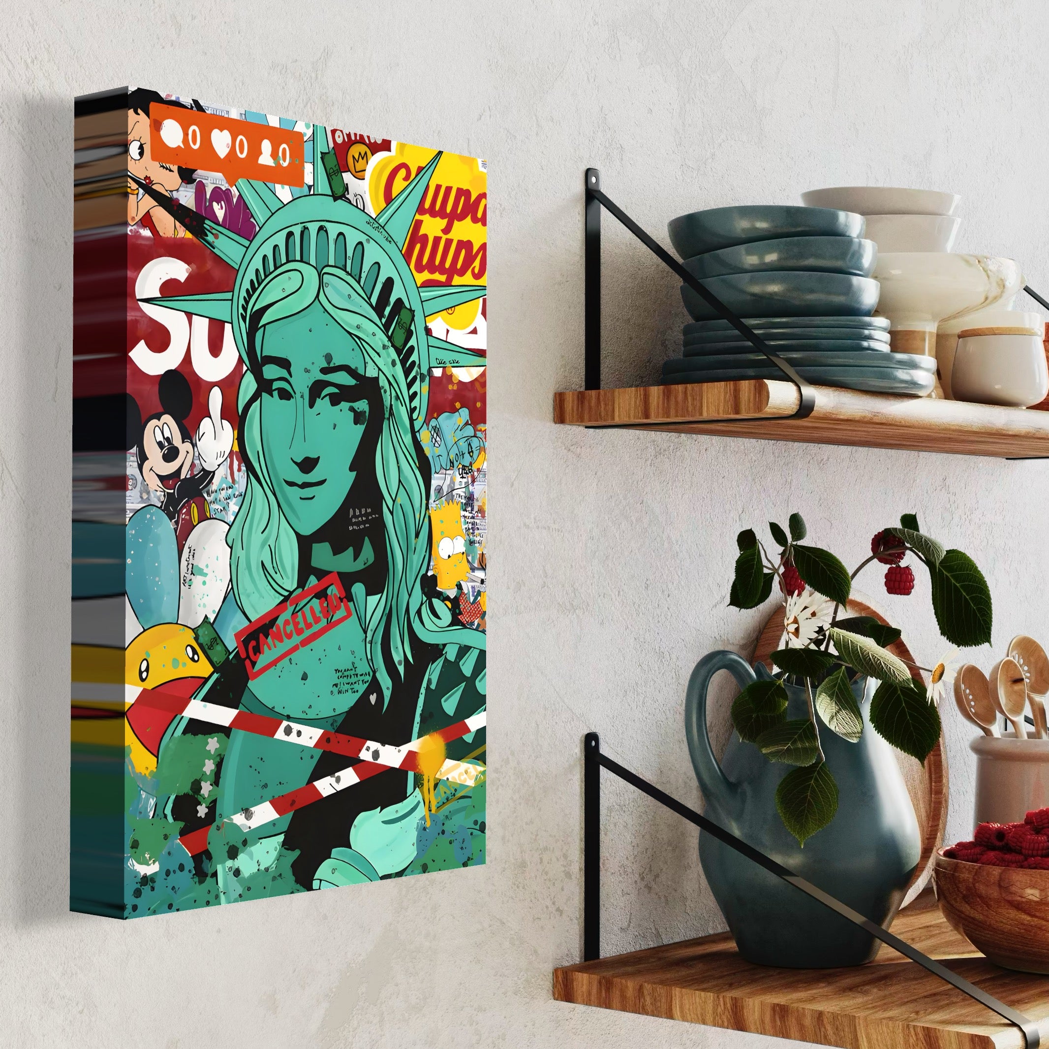 Tablou Canvas Premium LuxCanva® C1137, Statue Of Liberty , Culori, Cartoons, Freedom, Money, Living Room, Bar, Relaxare, Culori Vibrante