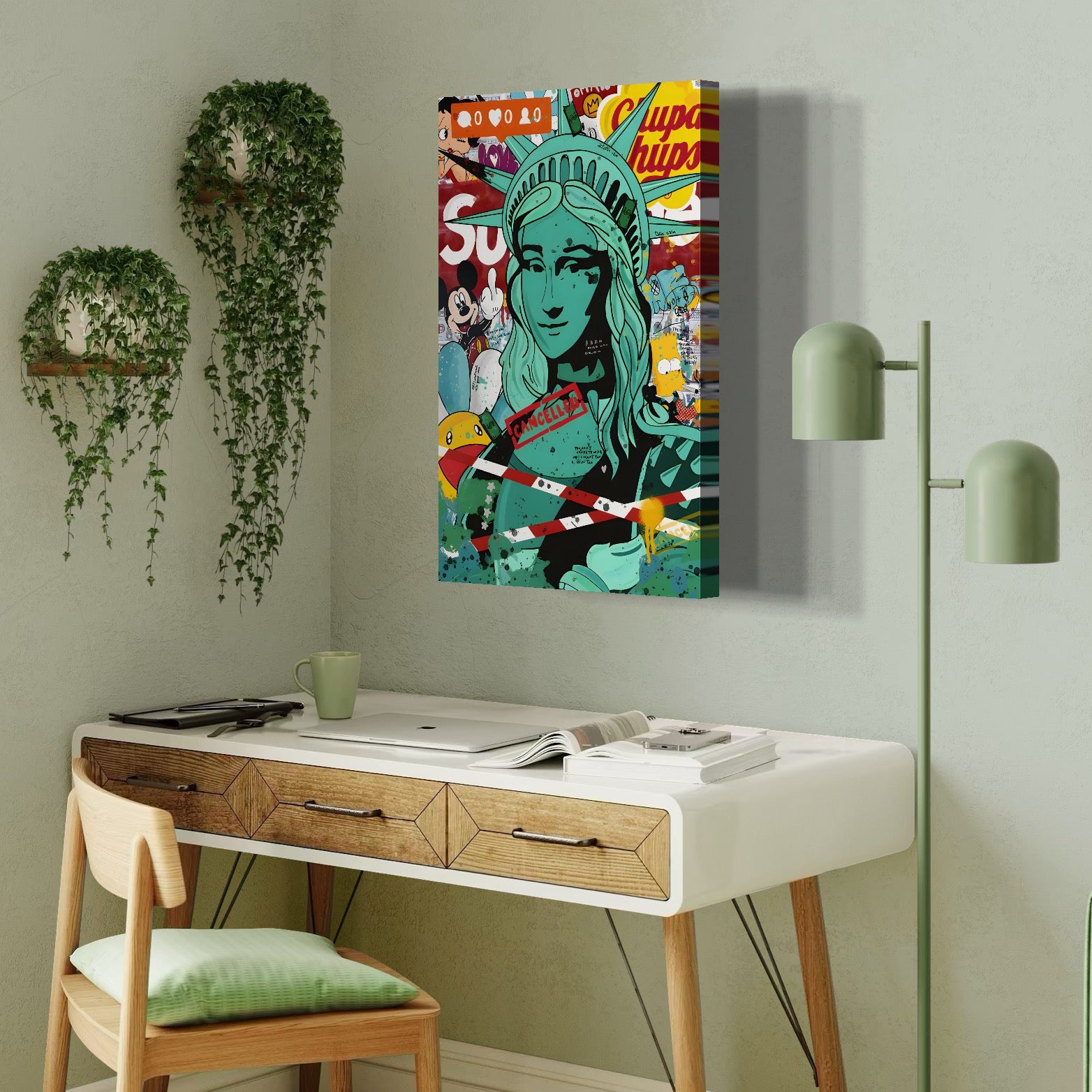 Tablou Canvas Premium LuxCanva® C1137, Statue Of Liberty , Culori, Cartoons, Freedom, Money, Living Room, Bar, Relaxare, Culori Vibrante