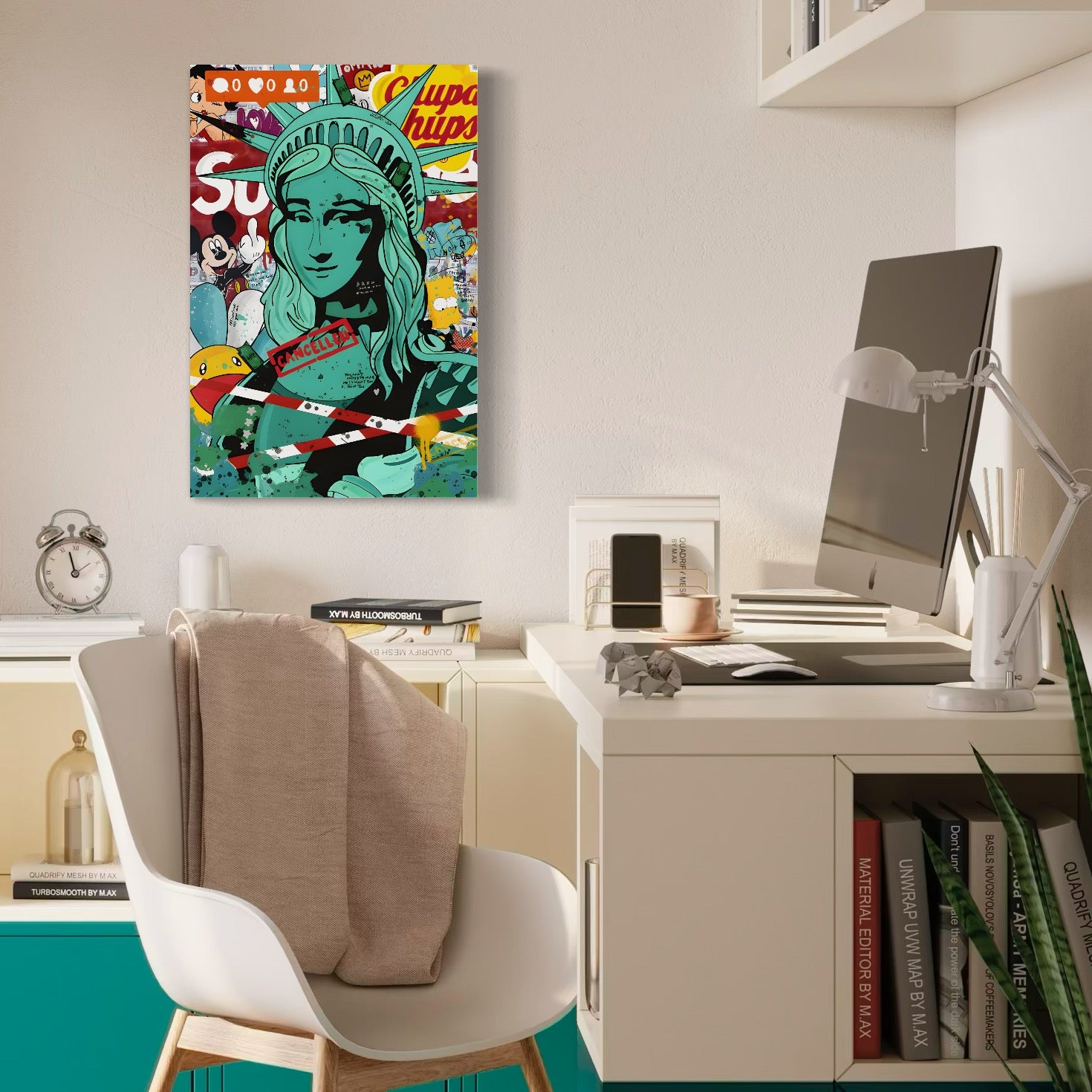 Tablou Canvas Premium LuxCanva® C1137, Statue Of Liberty , Culori, Cartoons, Freedom, Money, Living Room, Bar, Relaxare, Culori Vibrante