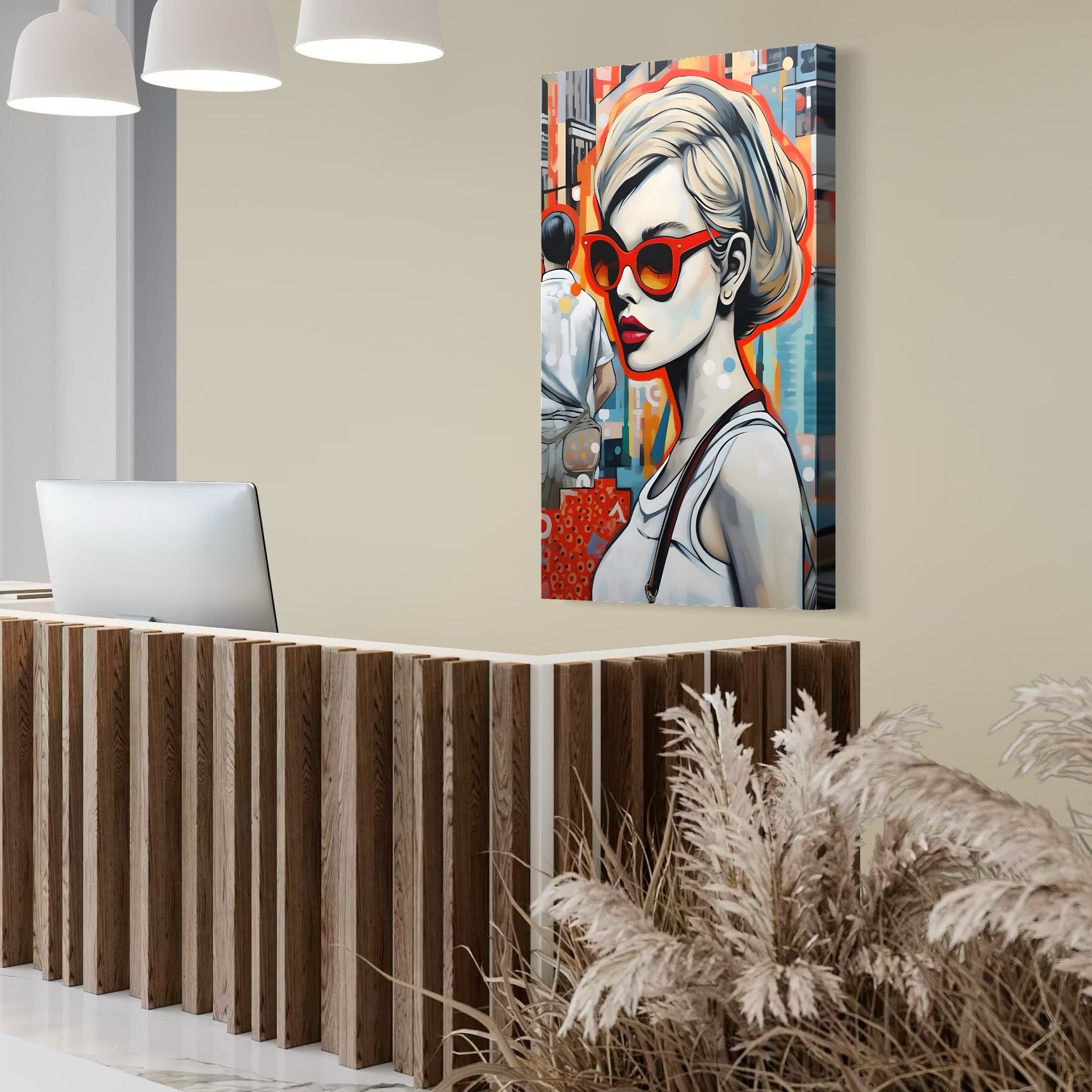Tablou Canvas Premium LuxCanva® C1139, Picture Of Beautiful Girl , Culori, City, Sunglasses, Living Room, Bar, Relaxare, Culori Vibrante