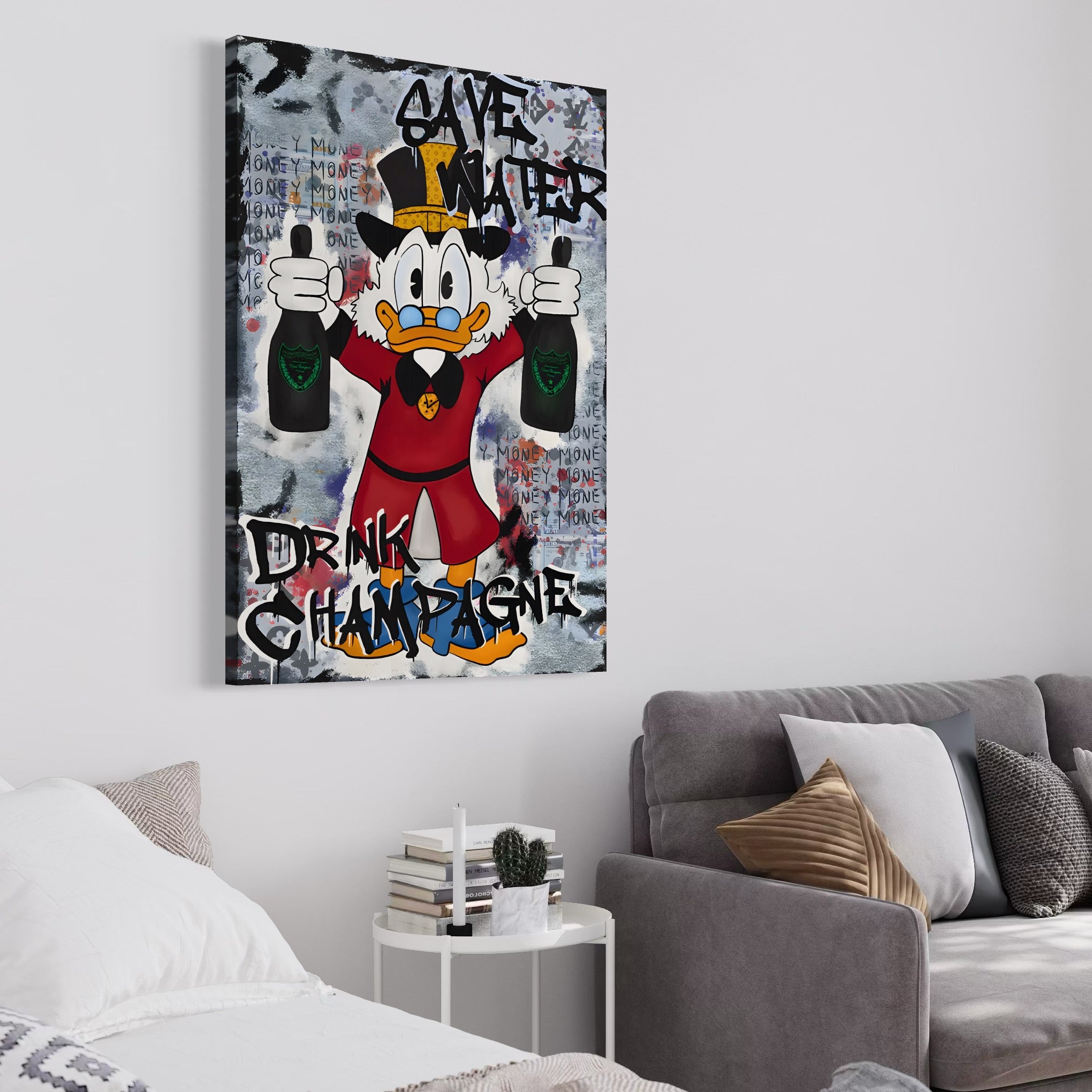 Tablou Canvas Premium, LuxCanva® C1140, Old Donald Ready To Party, Culori, Cartoon Character, Champagne, Good Life, Living Room, Bar, Relaxare, Culori Vibrante