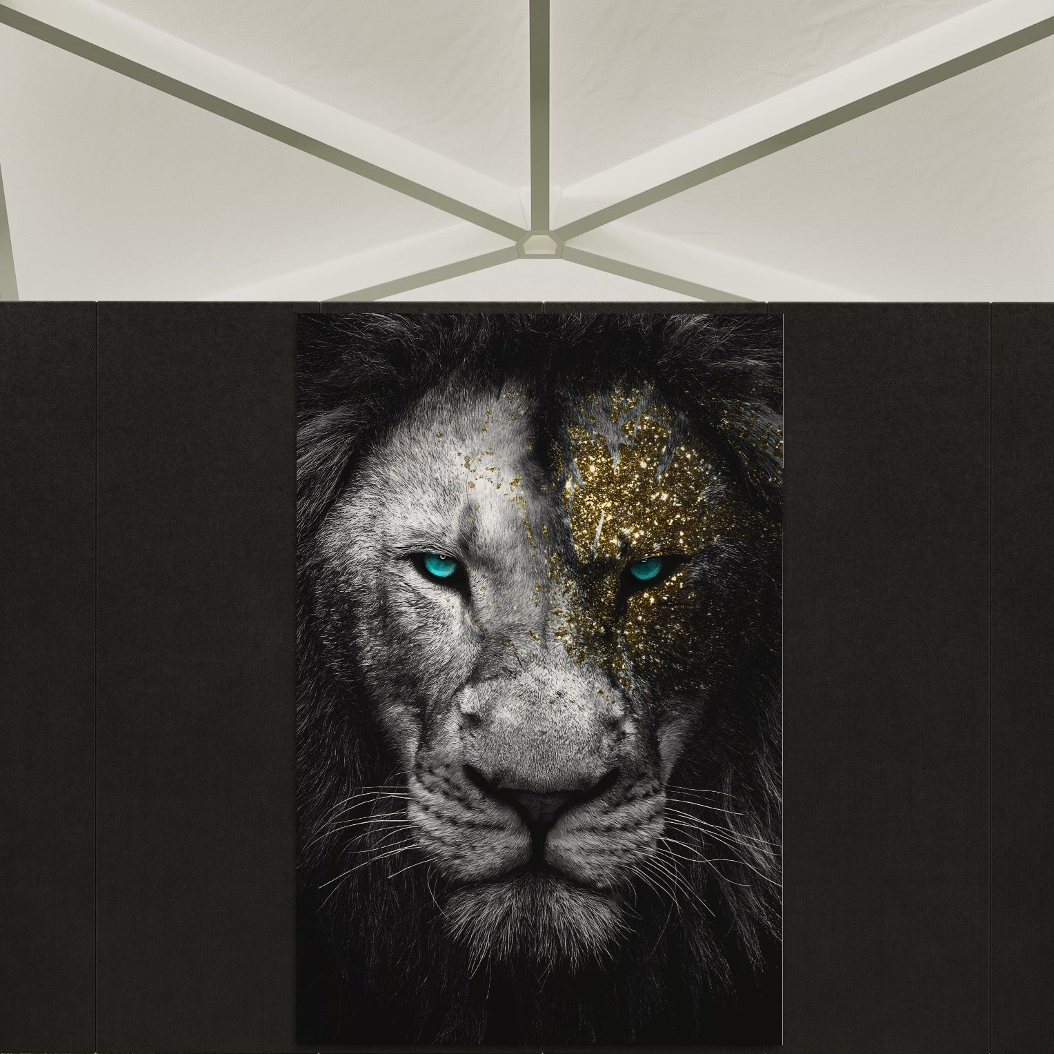 Tablou Canvas Premium LuxCanva® A1167, Leu Cu Ochi Albastri , Decorativ, Living, Animal, Regele Junglei, Culori Vibrante