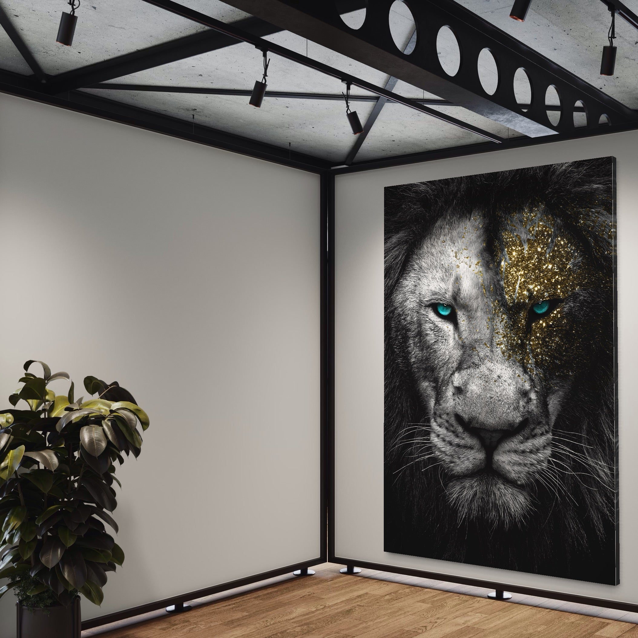 Tablou Canvas Premium LuxCanva® A1167, Leu Cu Ochi Albastri , Decorativ, Living, Animal, Regele Junglei, Culori Vibrante