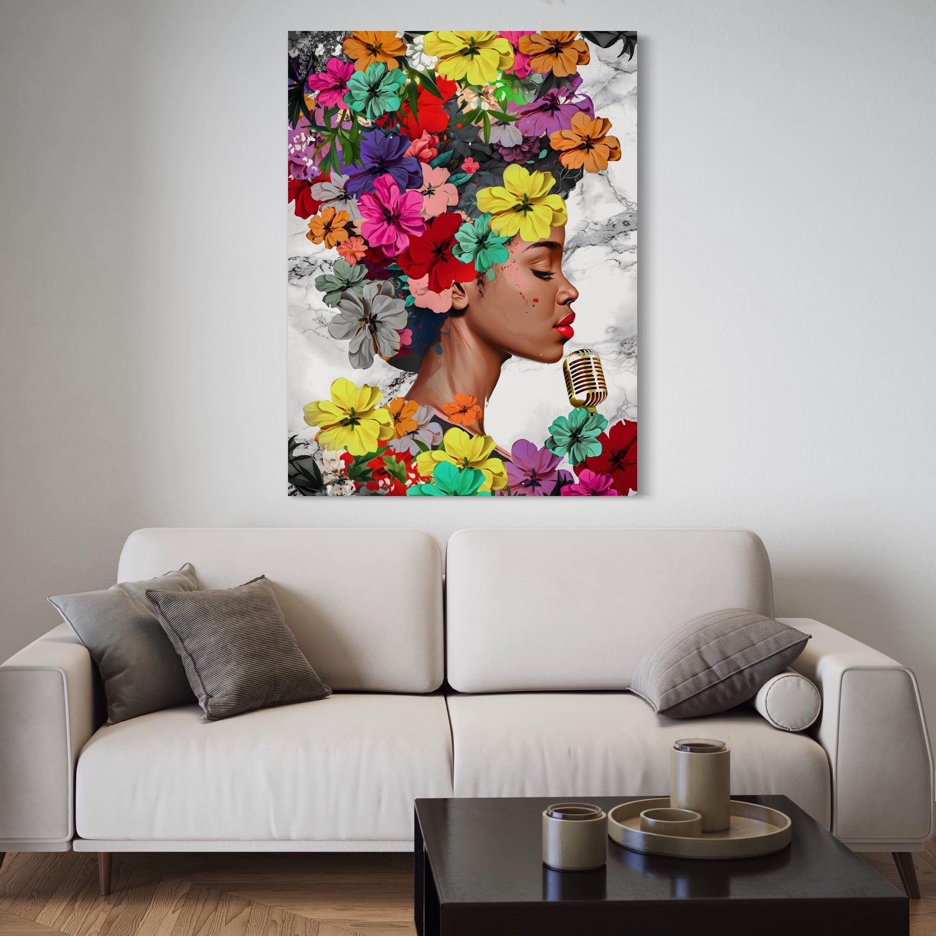 Tablou Canvas Premium LuxCanva® A1165, Fata Cu Flori ,  Decorativ, Colorat, Cantareata, Culori Vibrante