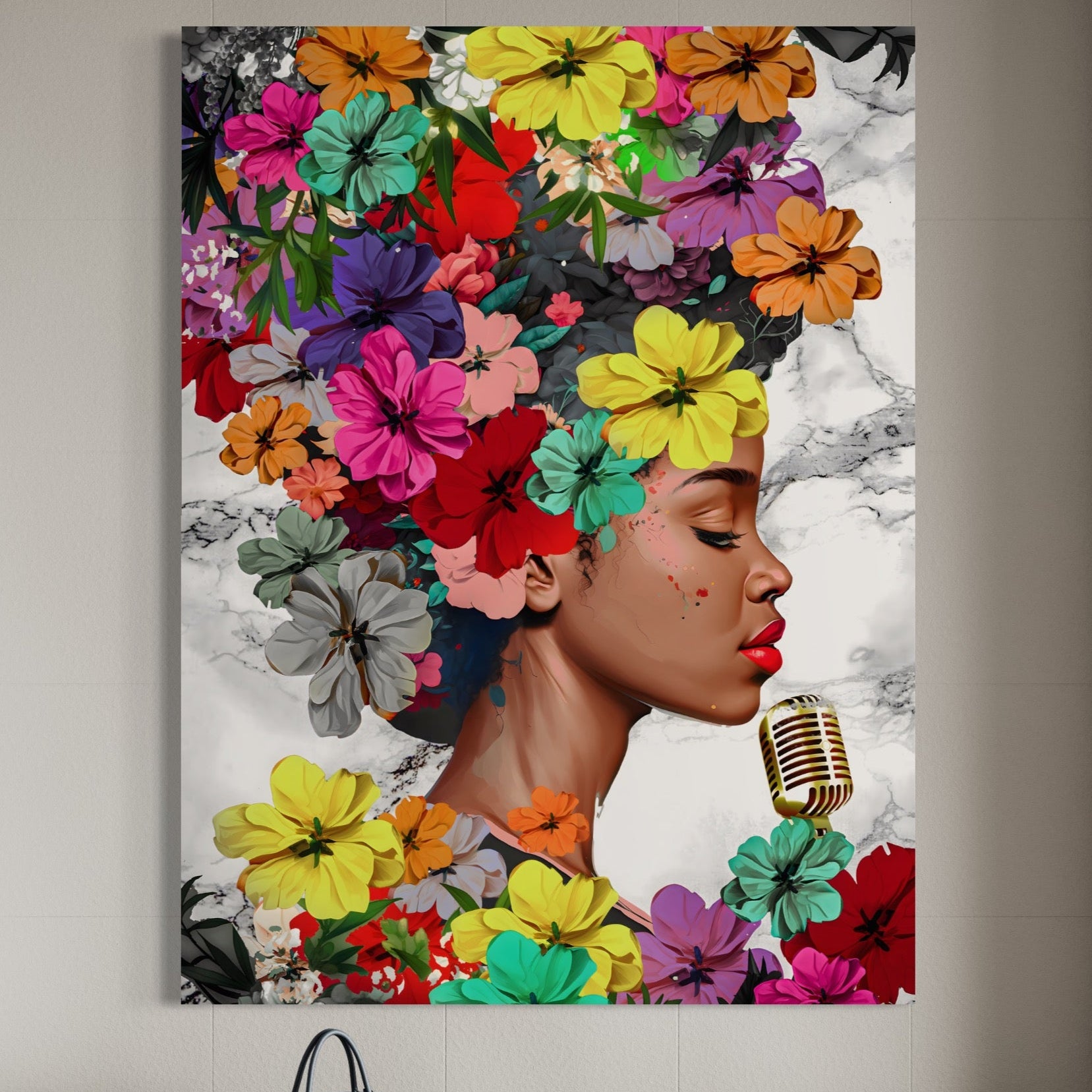 Tablou Canvas Premium LuxCanva® A1165, Fata Cu Flori ,  Decorativ, Colorat, Cantareata, Culori Vibrante