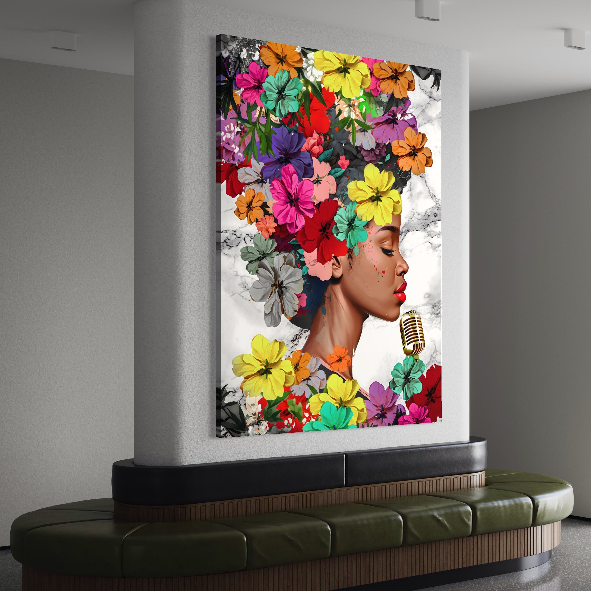 Tablou Canvas Premium LuxCanva® A1165, Fata Cu Flori ,  Decorativ, Colorat, Cantareata, Culori Vibrante