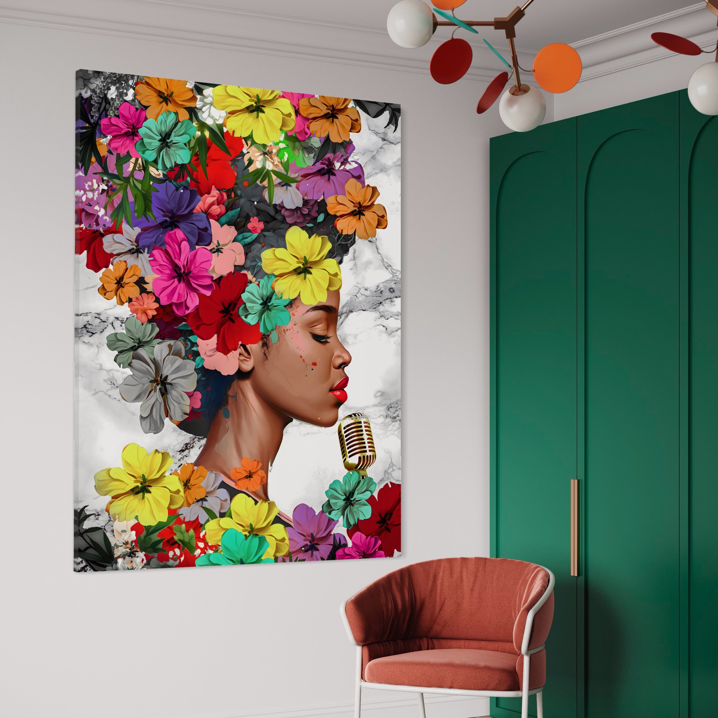 Tablou Canvas Premium LuxCanva® A1165, Fata Cu Flori ,  Decorativ, Colorat, Cantareata, Culori Vibrante