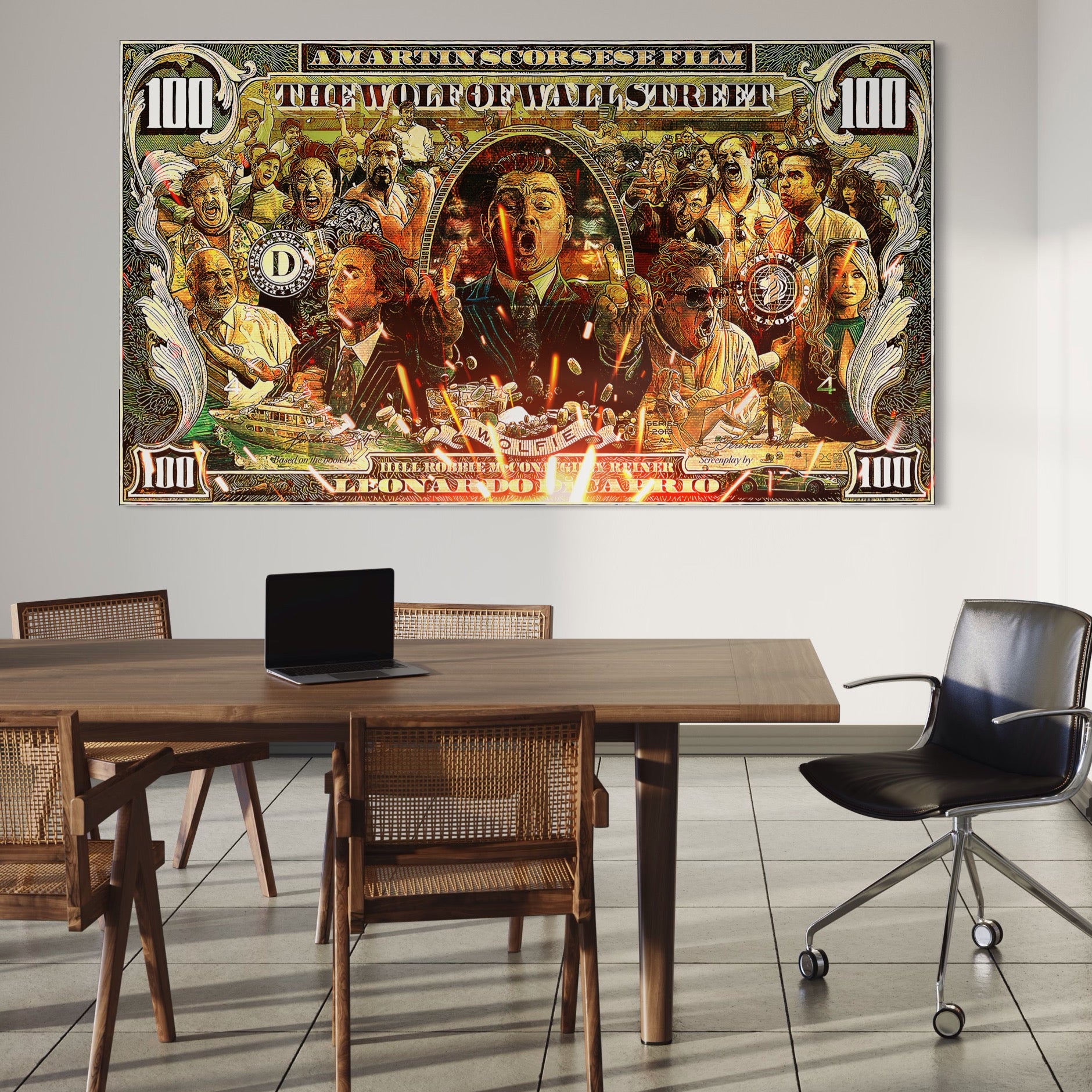 Tablou Canvas Premium LuxCanva® A1164, Wall Street , Decorativ, Film American, DiCaprio, The Wolf, Culori Vibrante