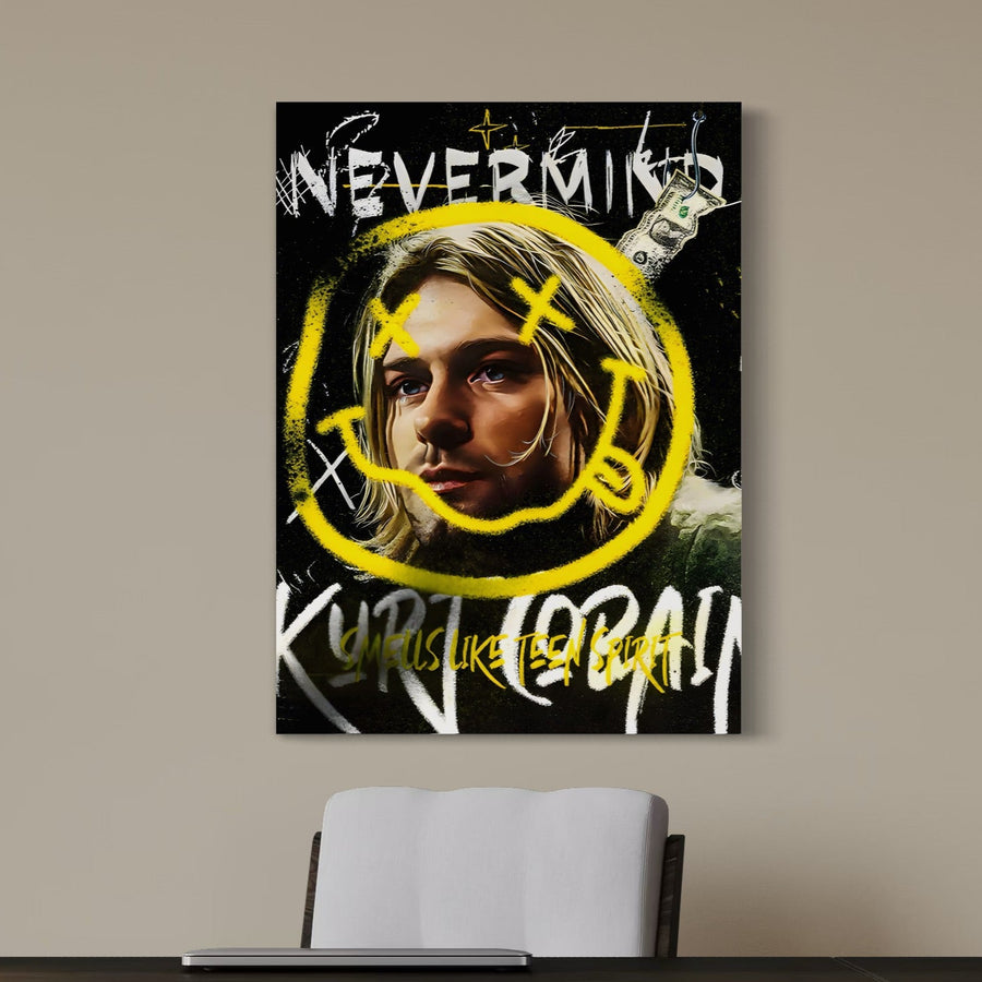 Pânza LuxCanva® Premium Tablou C1142 are culori vibrante și un portret artistic al lui Kurt Cobain, perfect pentru a adăuga stilul muzicianului iconic în camera dvs. de zi, bar sau spațiu de relaxare.