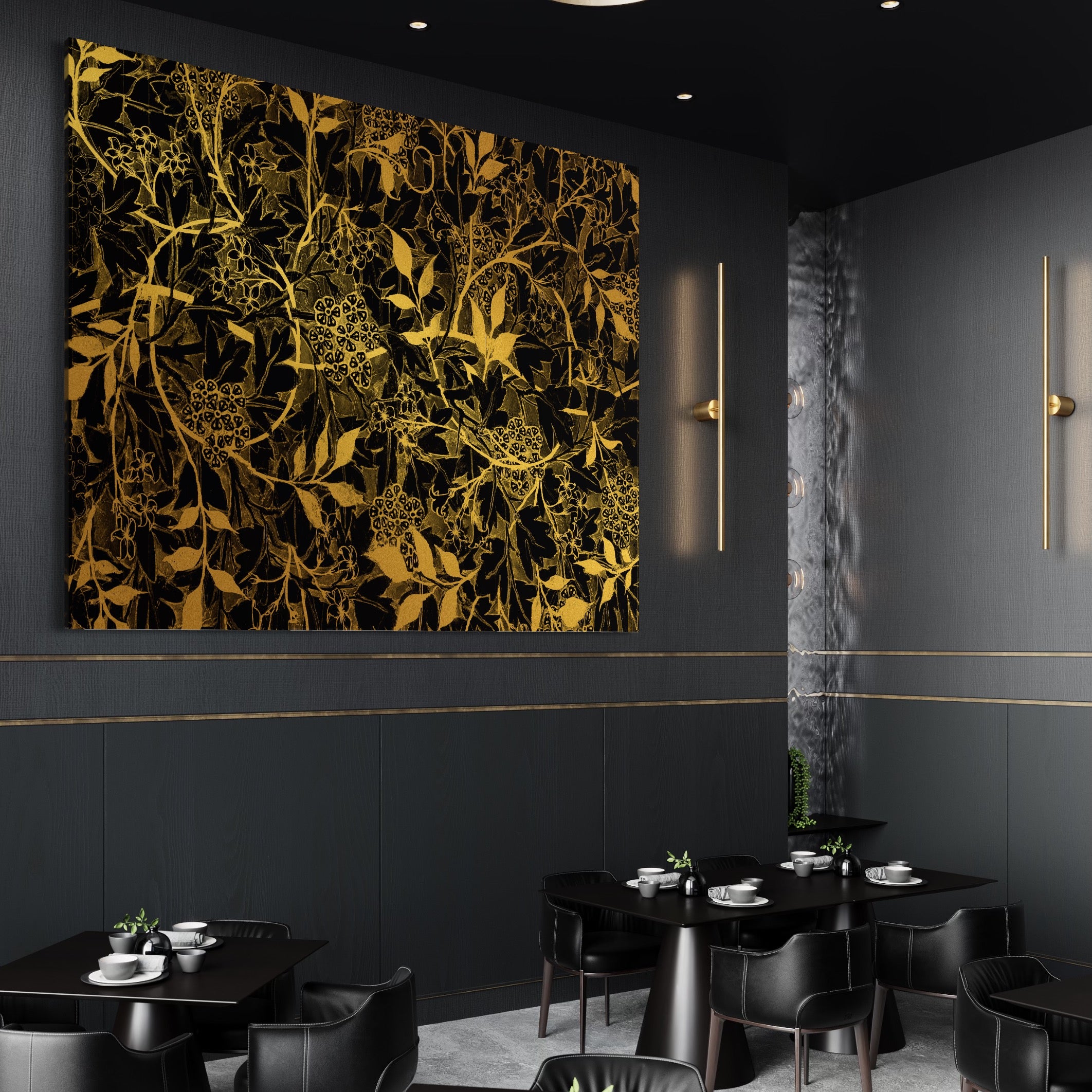 Tablou Canvas Premium LuxCanva® A1162, Flower Branch , Decorativ, Flori, Gold, Culori Vibrante