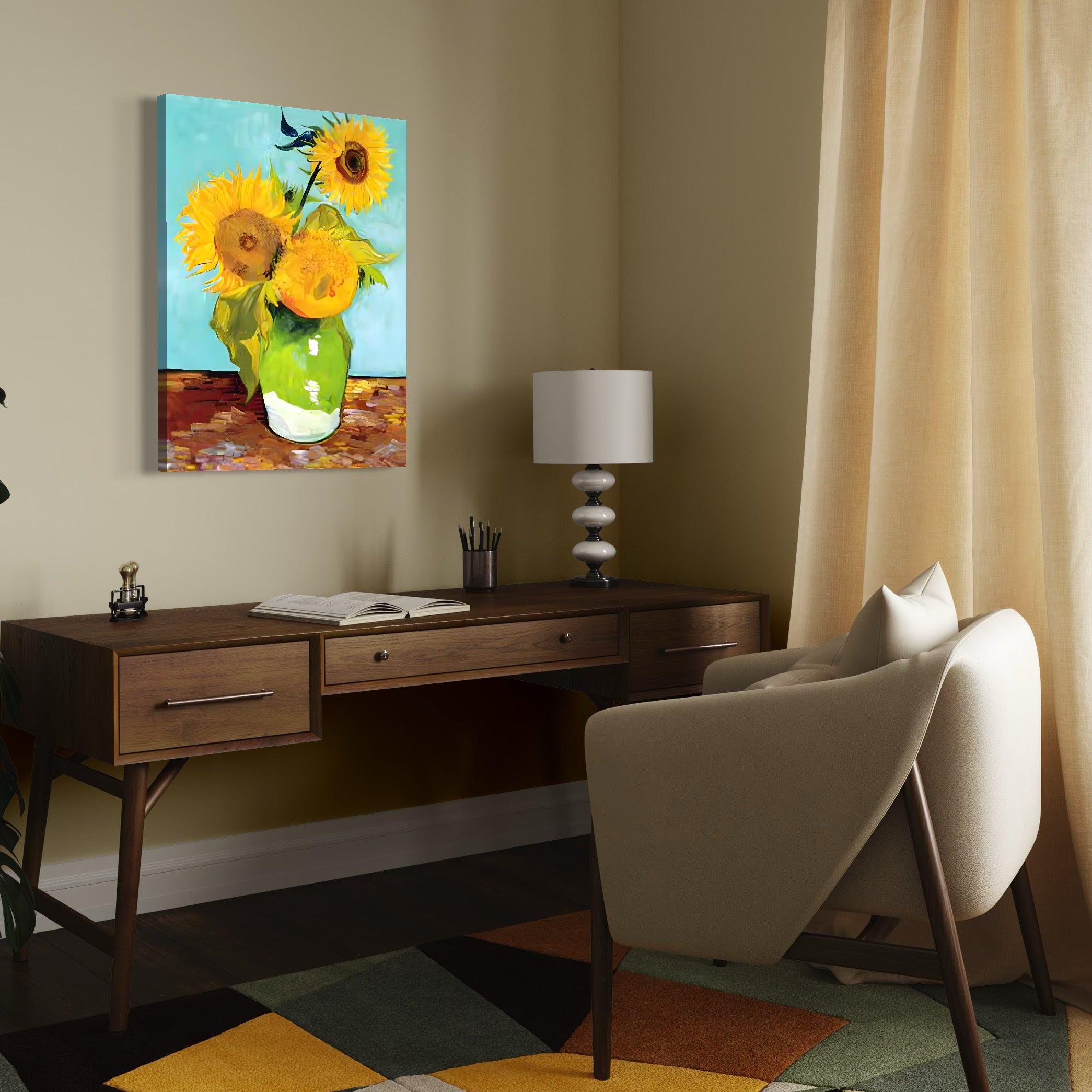 Tablou Canvas Premium LuxCanva® C1146, Vaza Cu Flori ,  Culori, Floarea Soarelui, Birou, Living Room, Relaxare, Culori Vibrante